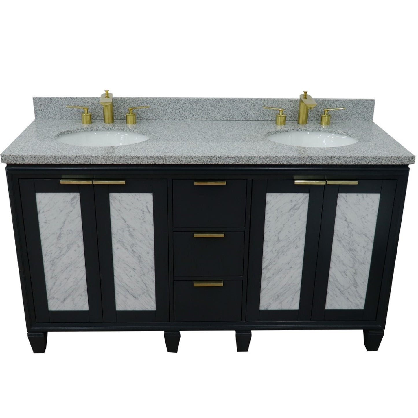 61" Double sink vanity in Dark Gray finish with Gray granite and oval sink