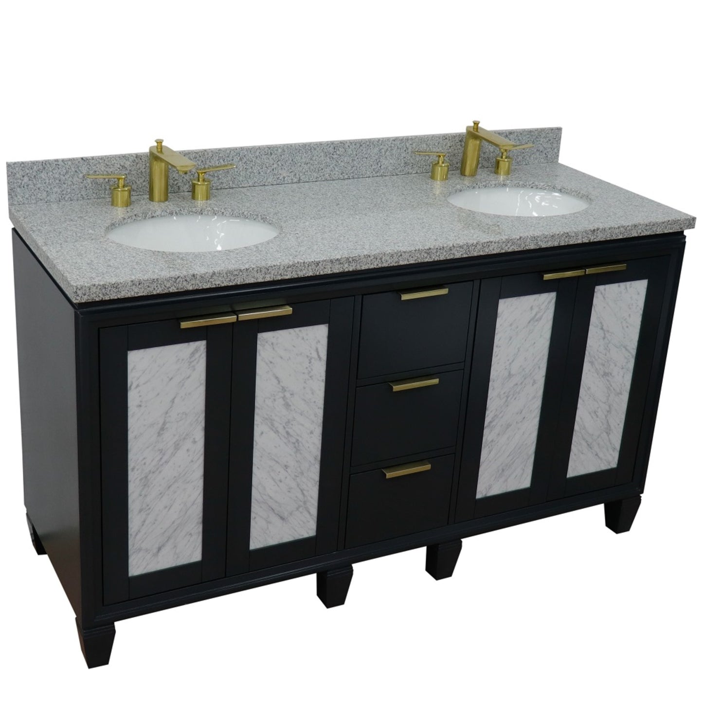 61" Double sink vanity in Dark Gray finish with Gray granite and oval sink