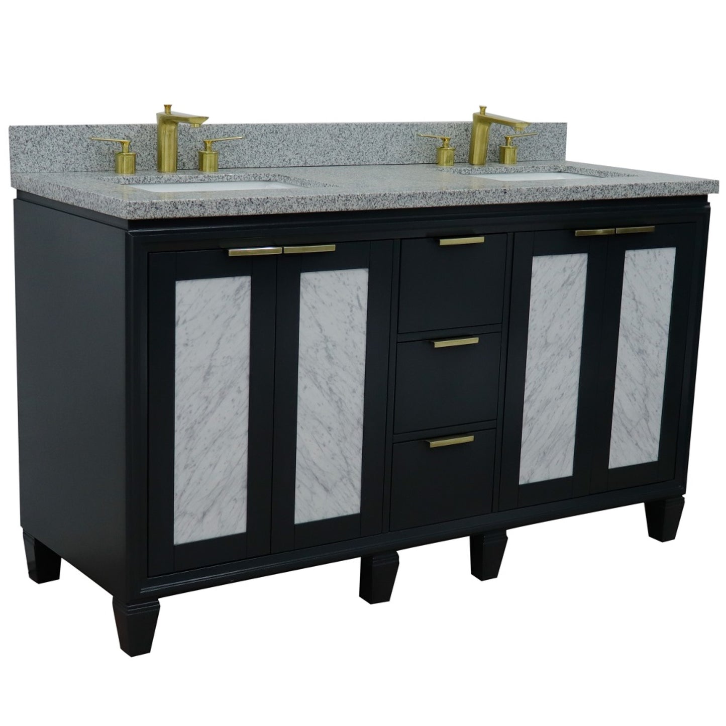61" Double sink vanity in Dark Gray finish with Gray granite and rectangle sink