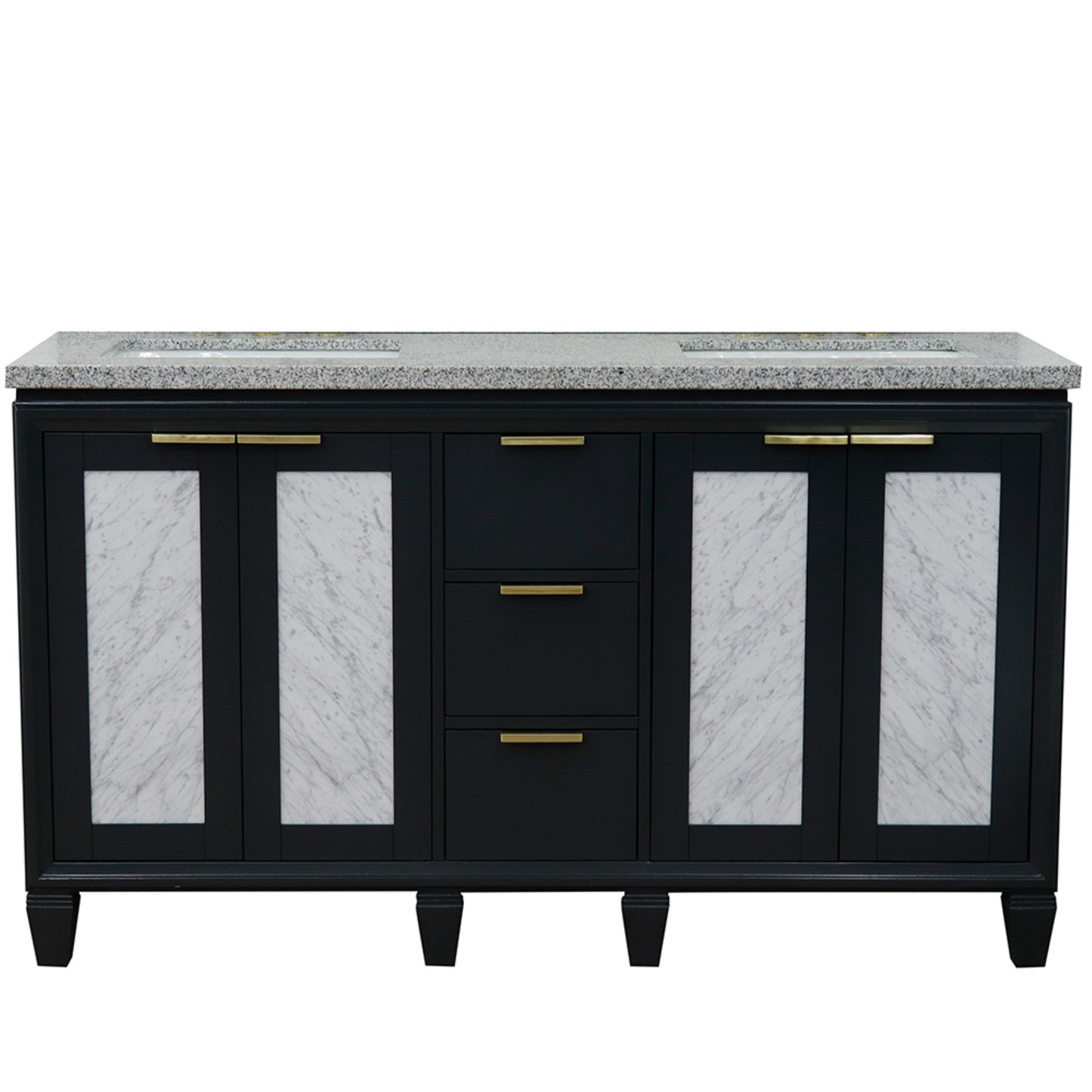 61" Double sink vanity in Dark Gray finish with Gray granite and rectangle sink