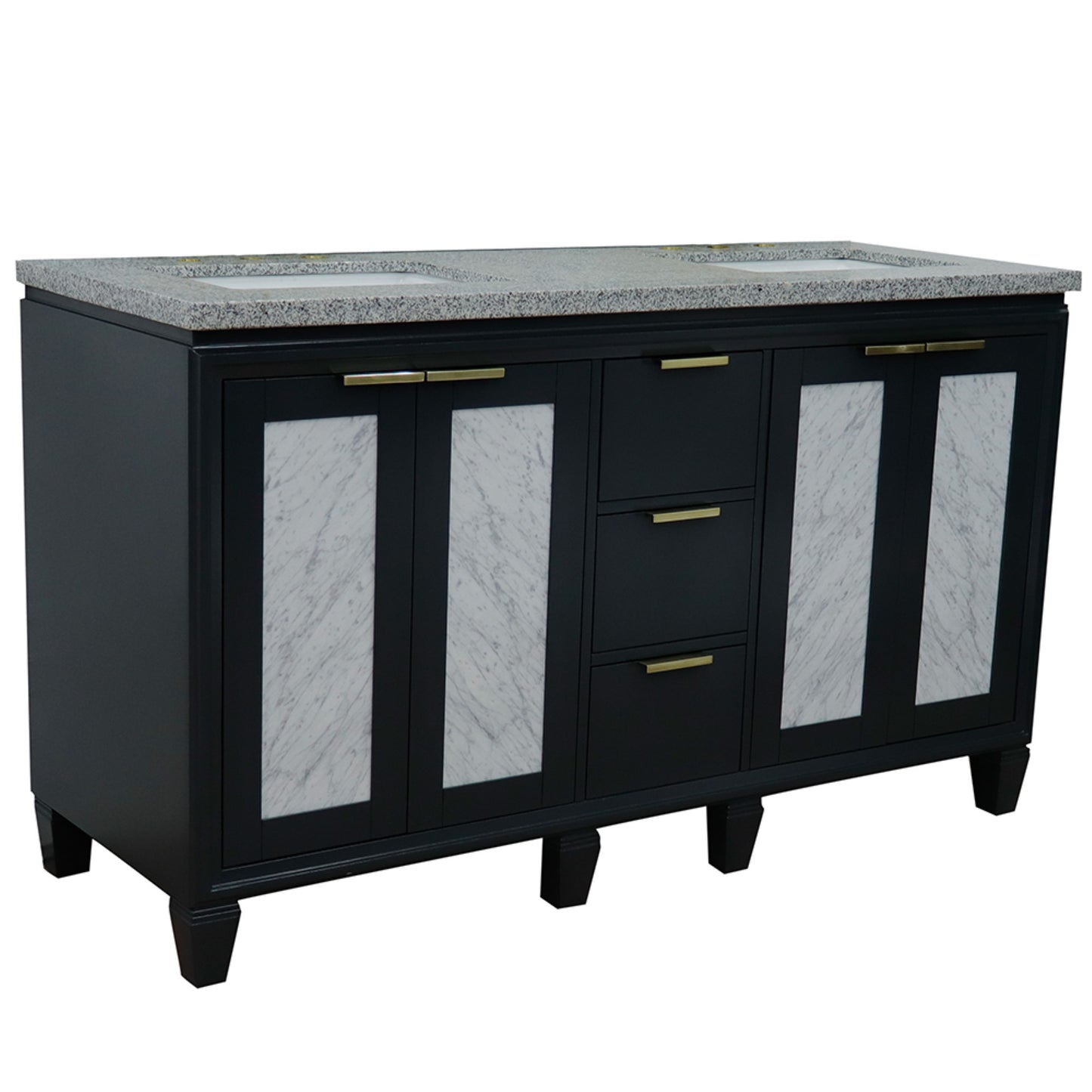 61" Double sink vanity in Dark Gray finish with Gray granite and rectangle sink