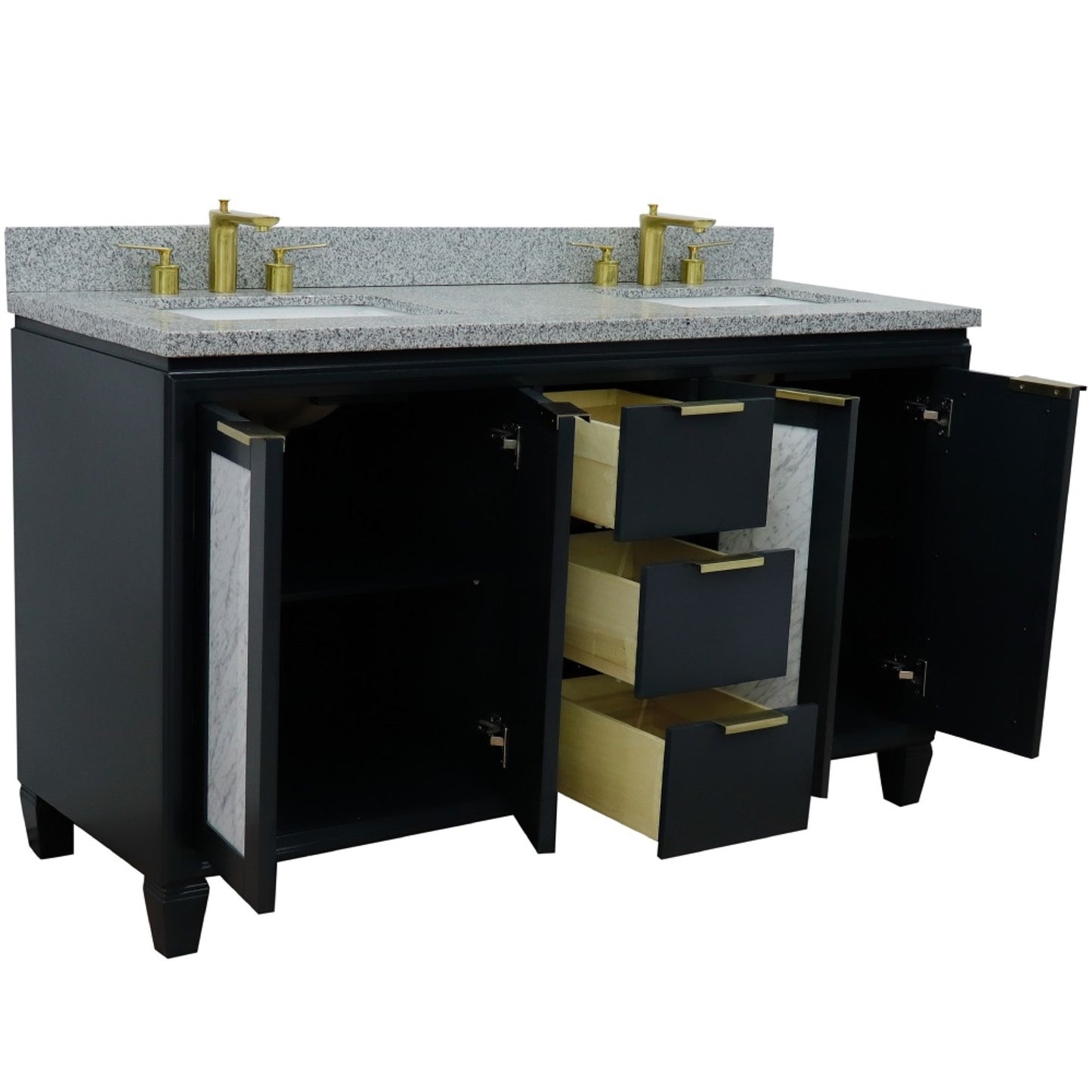 61" Double sink vanity in Dark Gray finish with Gray granite and rectangle sink