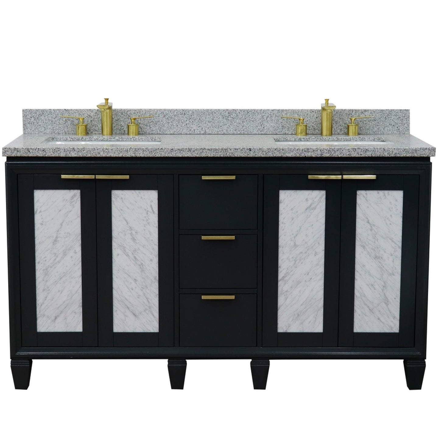 61" Double sink vanity in Dark Gray finish with Gray granite and rectangle sink