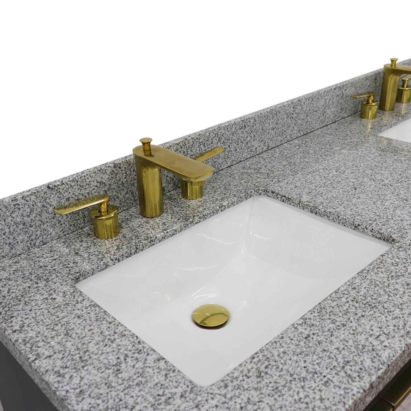 61" Double sink vanity in Dark Gray finish with Gray granite and rectangle sink