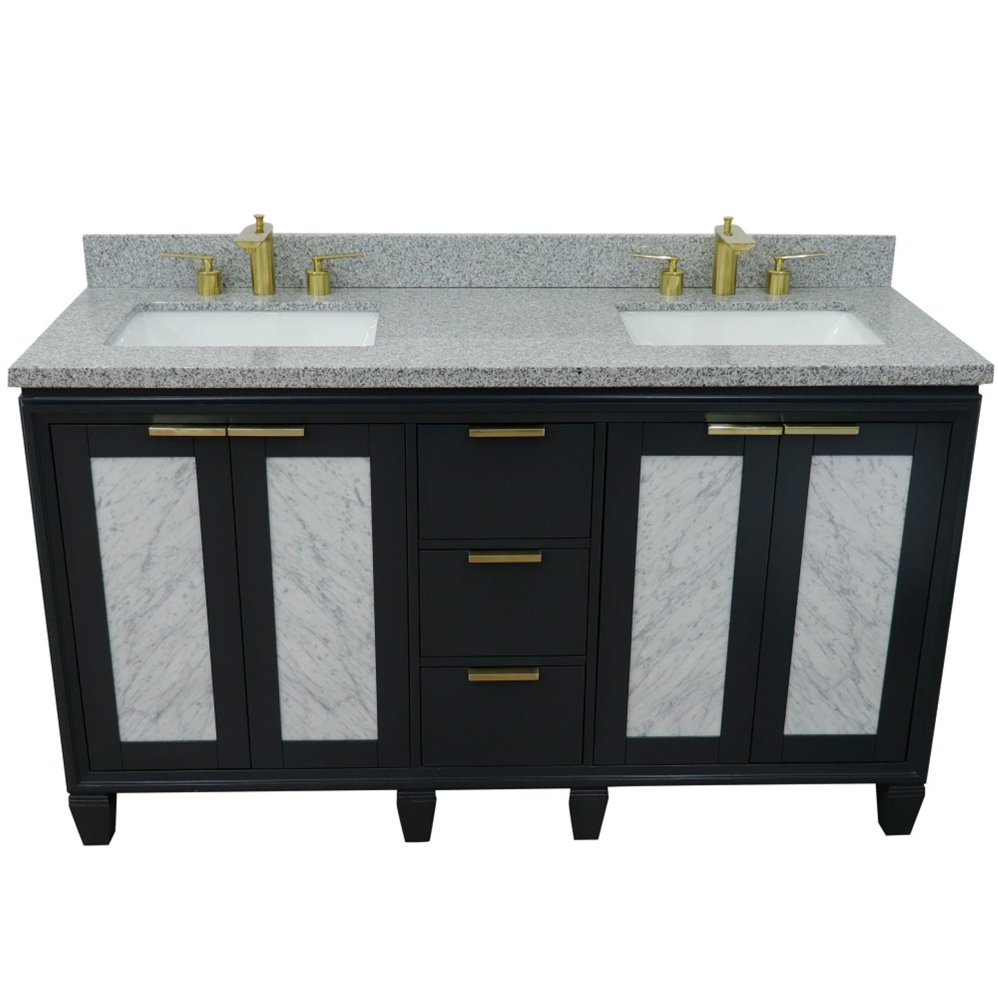 61" Double sink vanity in Dark Gray finish with Gray granite and rectangle sink