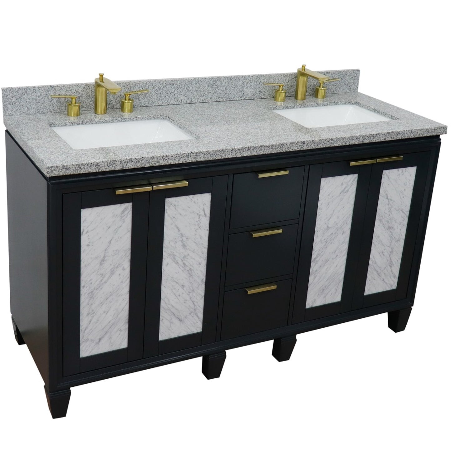 61" Double sink vanity in Dark Gray finish with Gray granite and rectangle sink