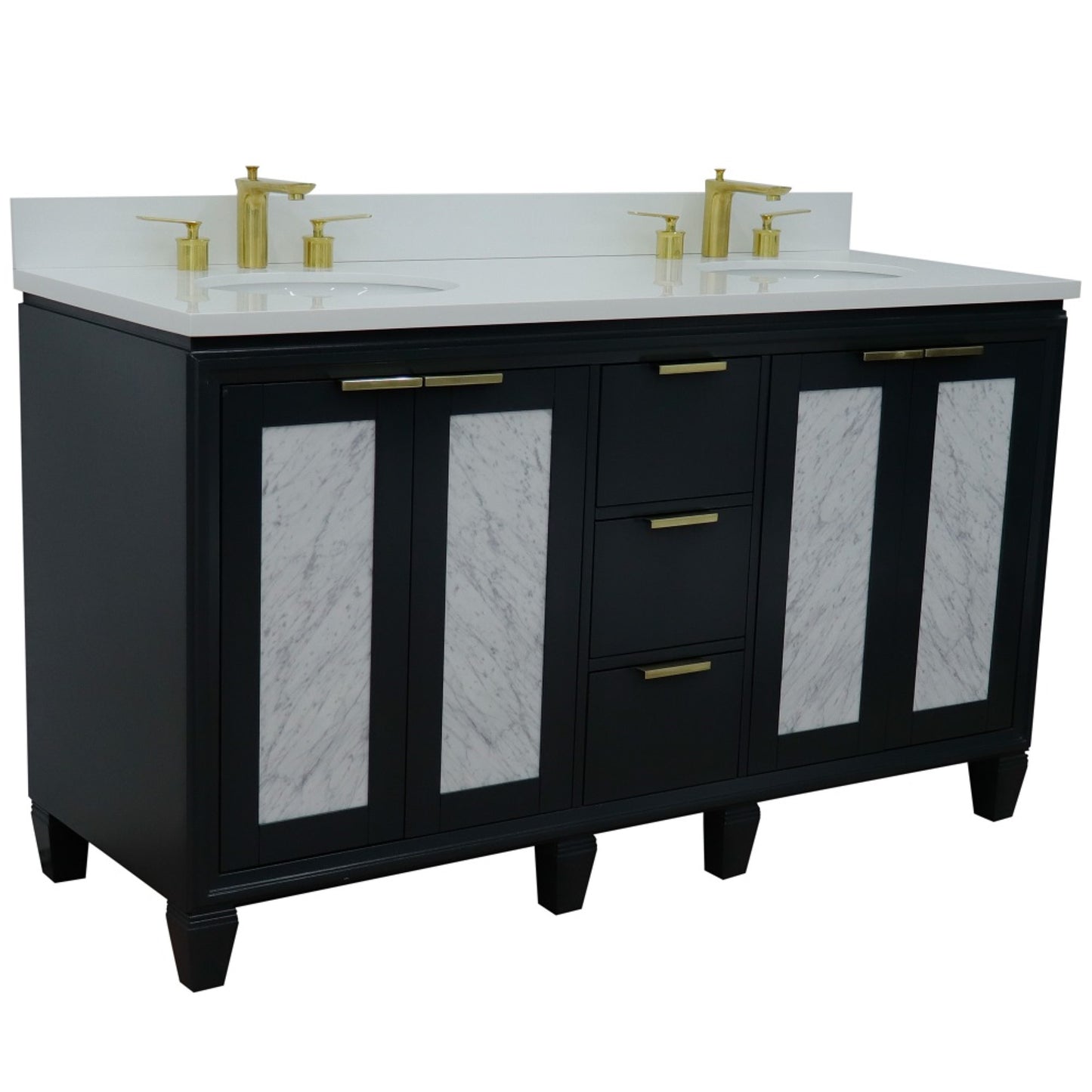 61" Double sink vanity in Dark Gray finish with White engineered stone and oval sink