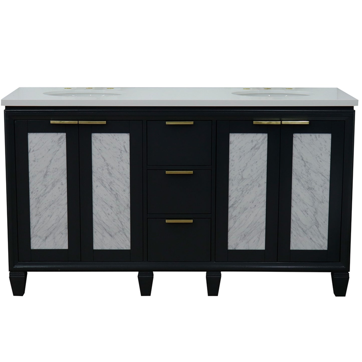 61" Double sink vanity in Dark Gray finish with White engineered stone and oval sink
