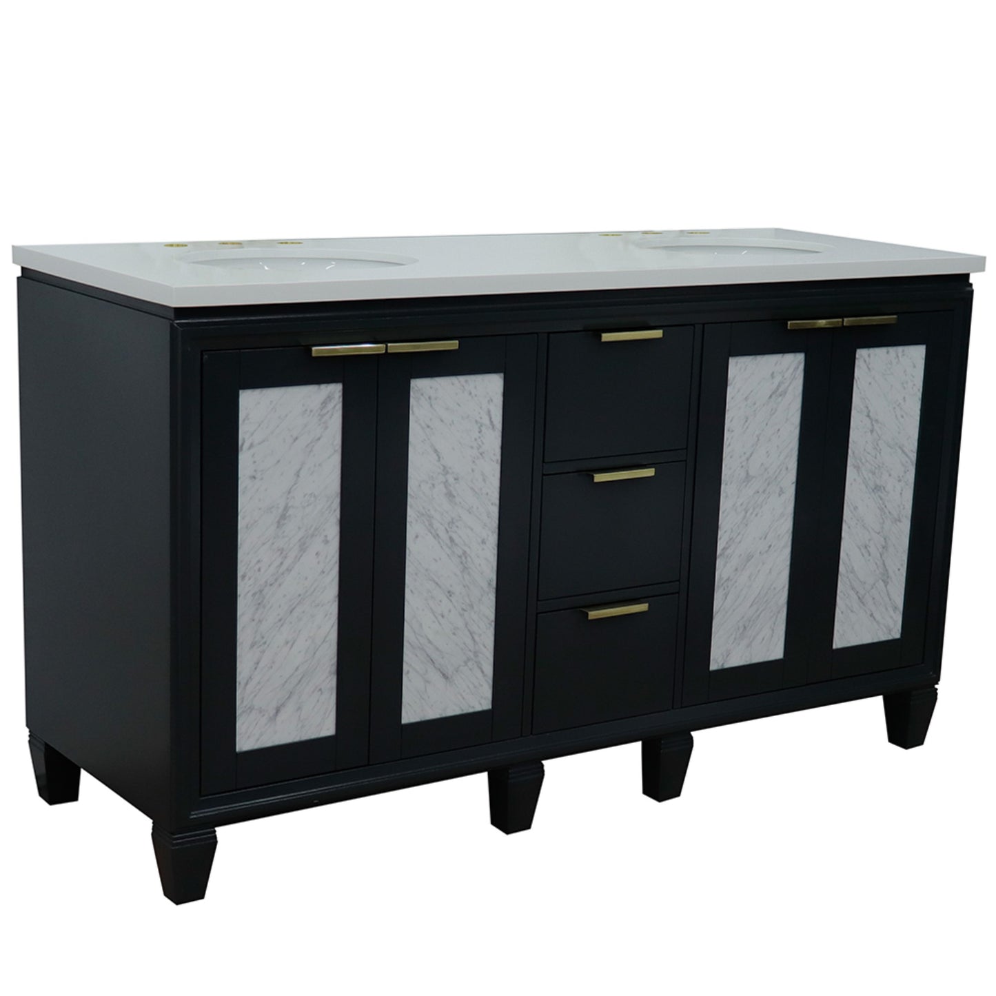 61" Double sink vanity in Dark Gray finish with White engineered stone and oval sink