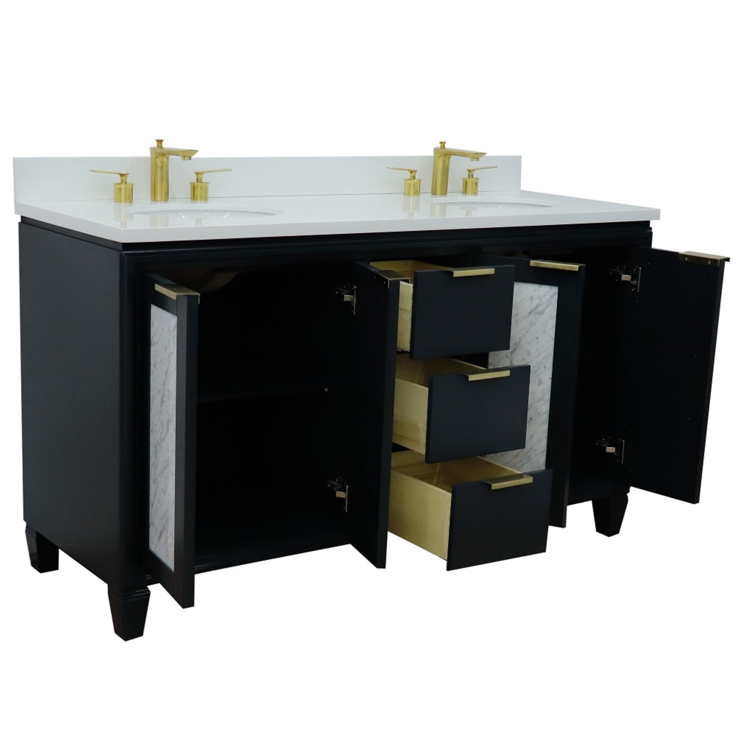 61" Double sink vanity in Dark Gray finish with White engineered stone and oval sink