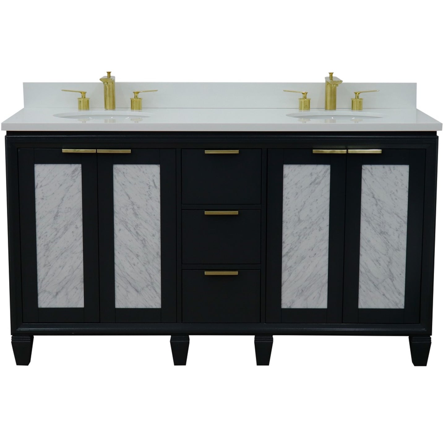 61" Double sink vanity in Dark Gray finish with White engineered stone and oval sink