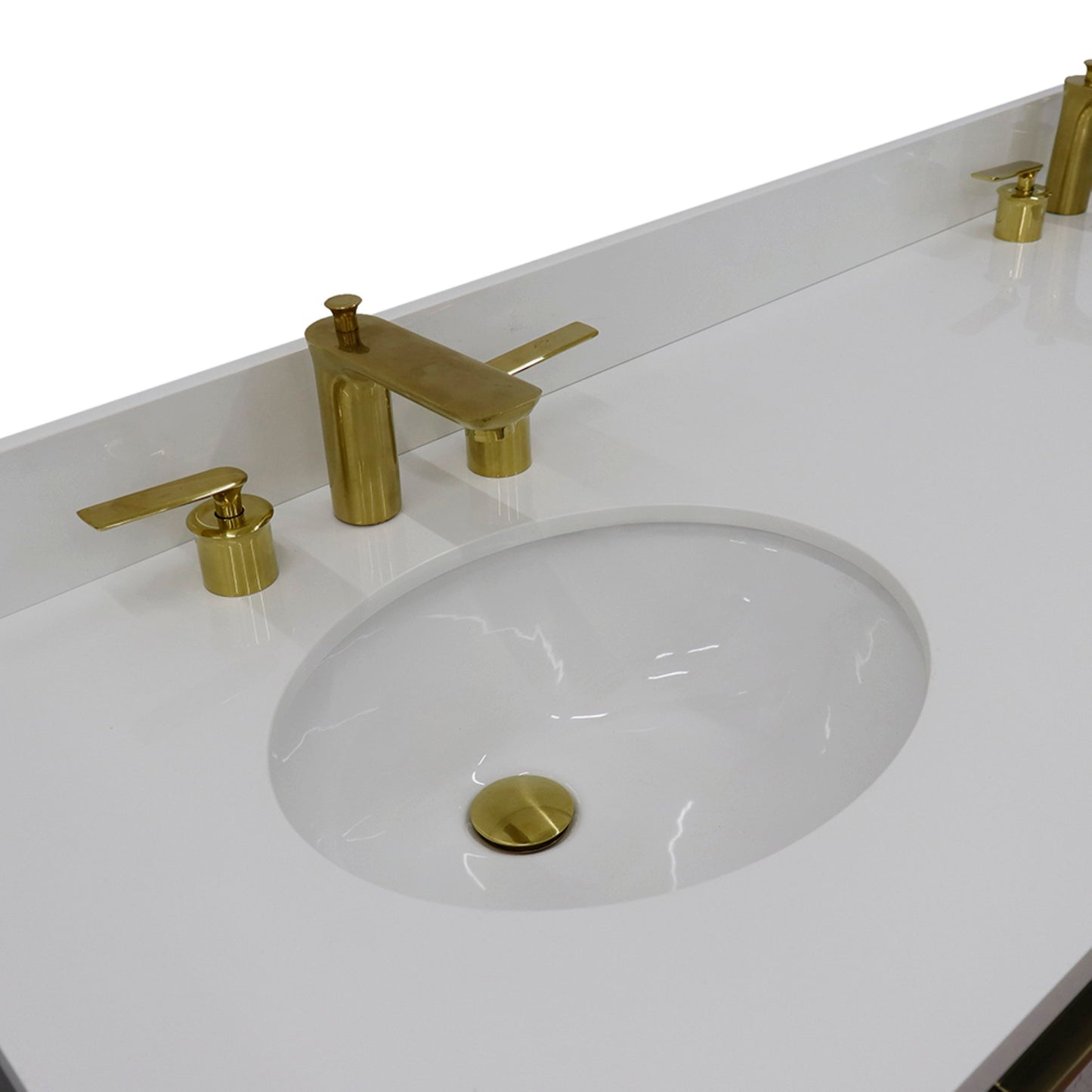 61" Double sink vanity in Dark Gray finish with White engineered stone and oval sink