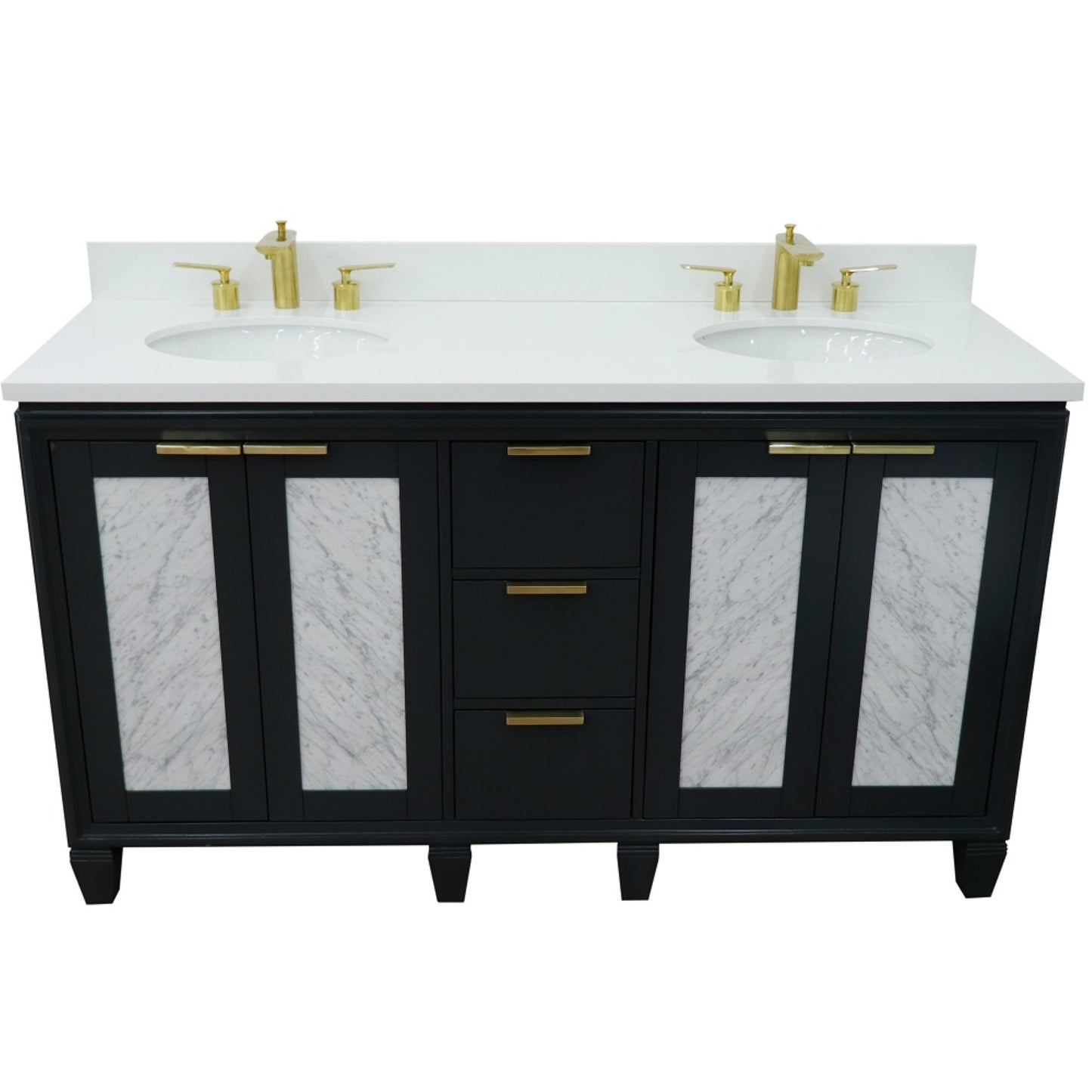 61" Double sink vanity in Dark Gray finish with White engineered stone and oval sink