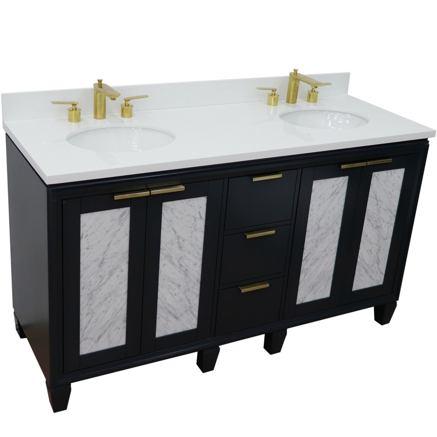 61" Double sink vanity in Dark Gray finish with White engineered stone and oval sink
