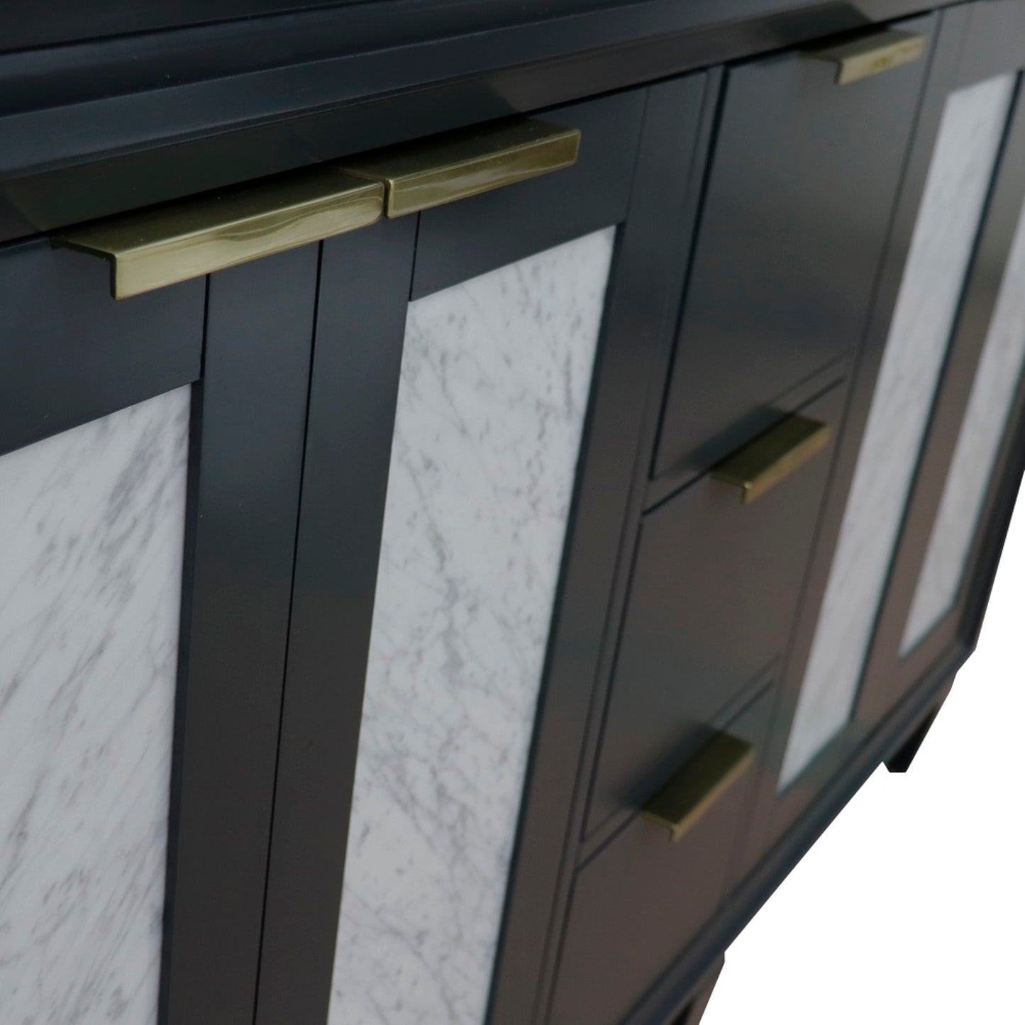 61" Double sink vanity in Dark Gray finish with White engineered stone and round sink