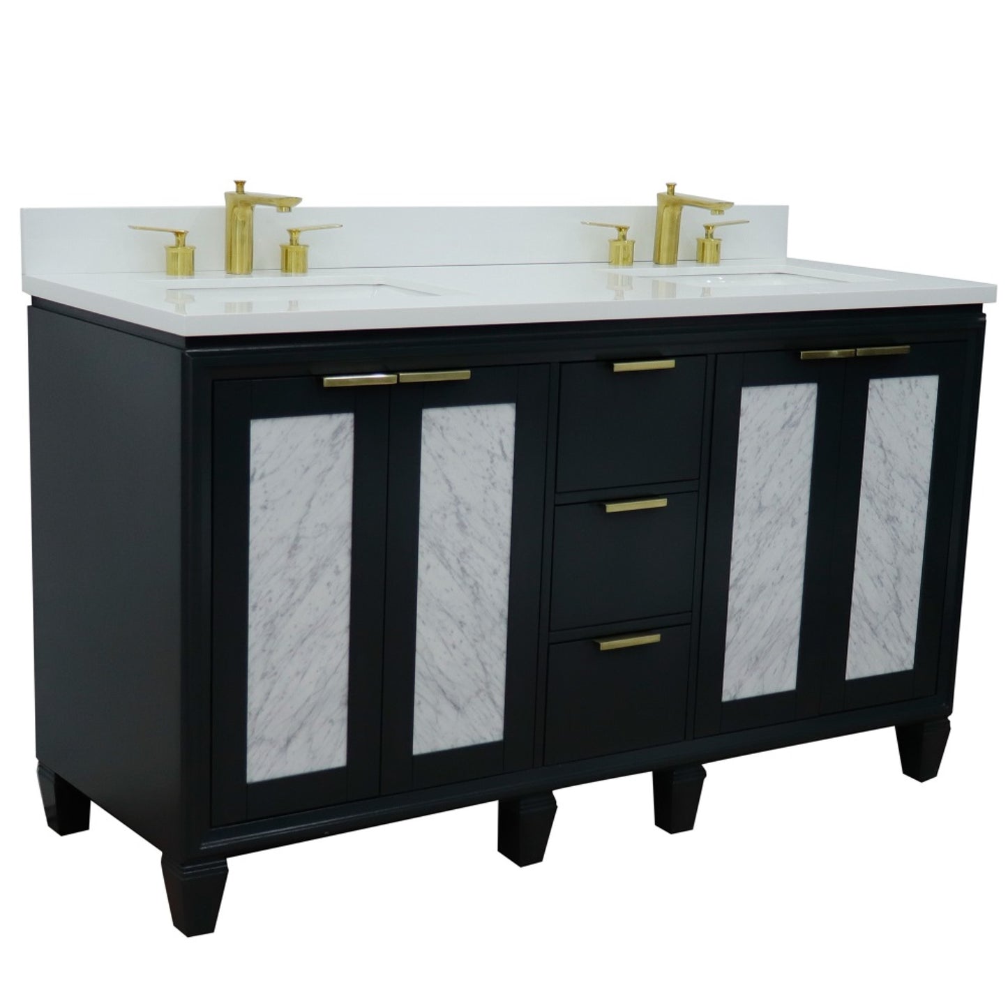 61" Double sink vanity in Dark Gray finish with White engineered stone and rectangle sink