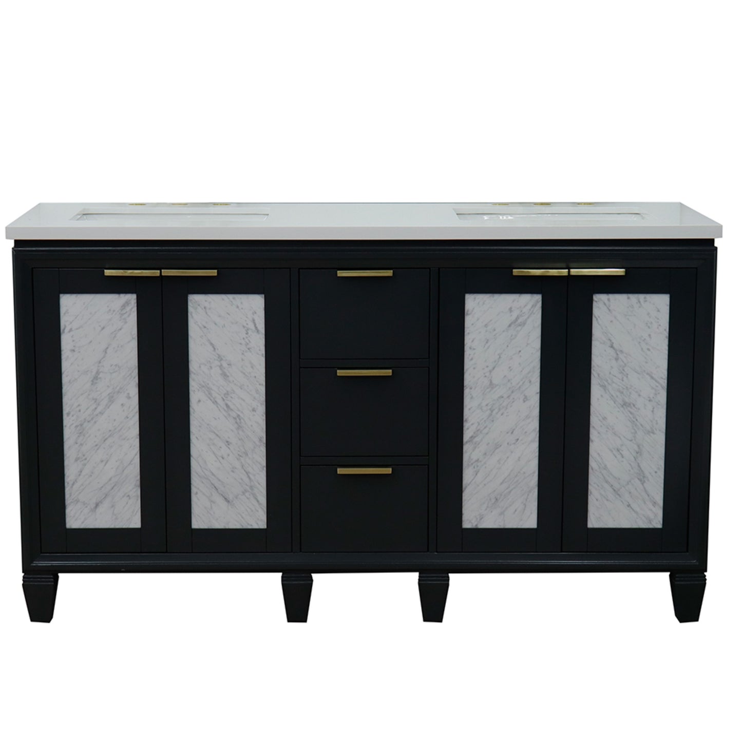61" Double sink vanity in Dark Gray finish with White engineered stone and rectangle sink