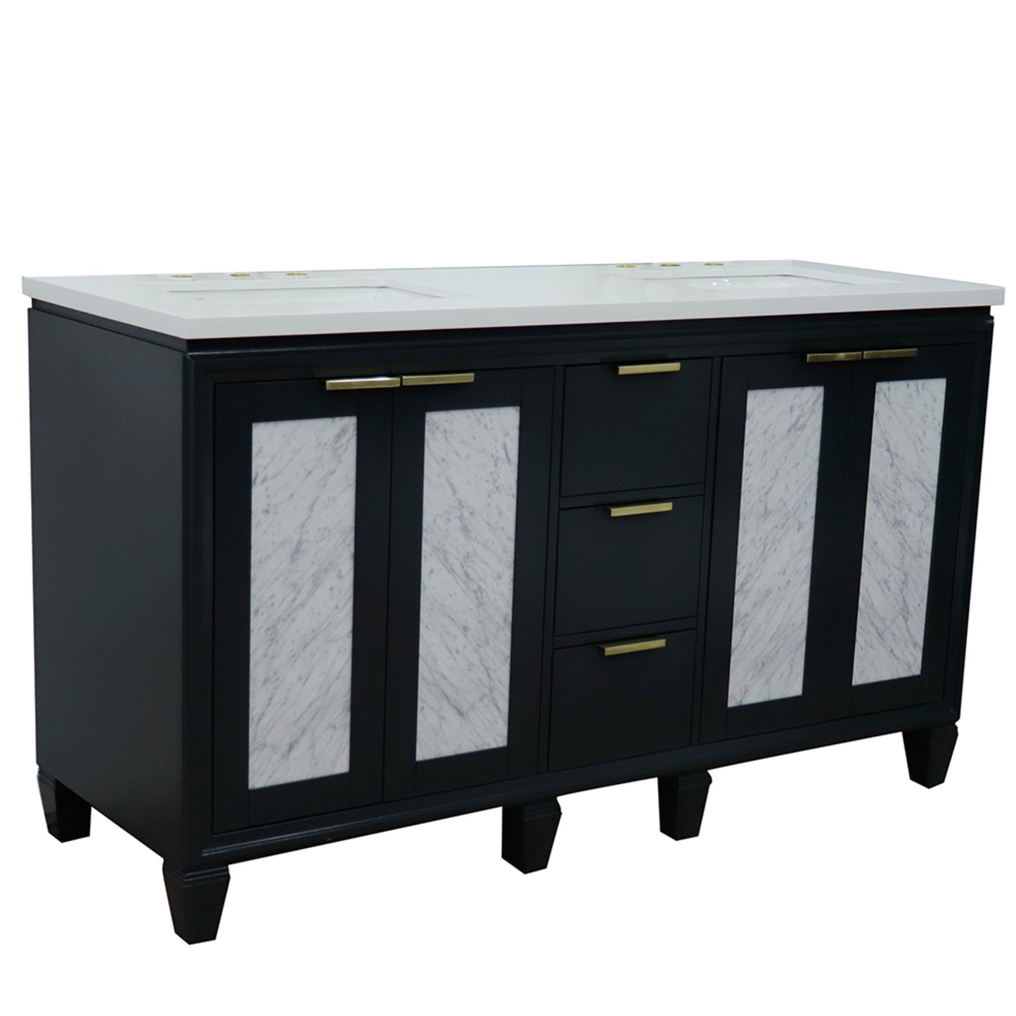 61" Double sink vanity in Dark Gray finish with White engineered stone and rectangle sink