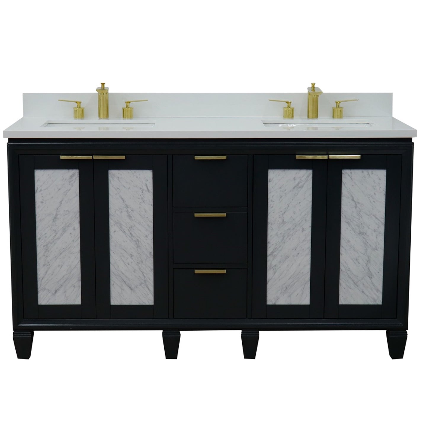 61" Double sink vanity in Dark Gray finish with White engineered stone and rectangle sink