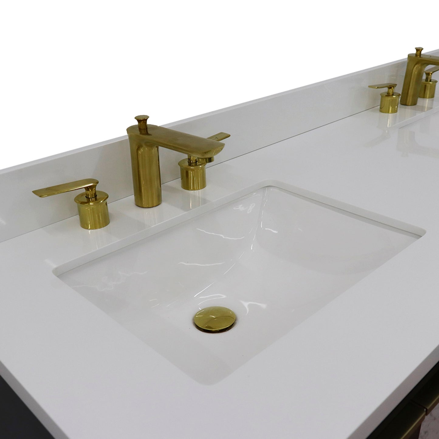 61" Double sink vanity in Dark Gray finish with White engineered stone and rectangle sink