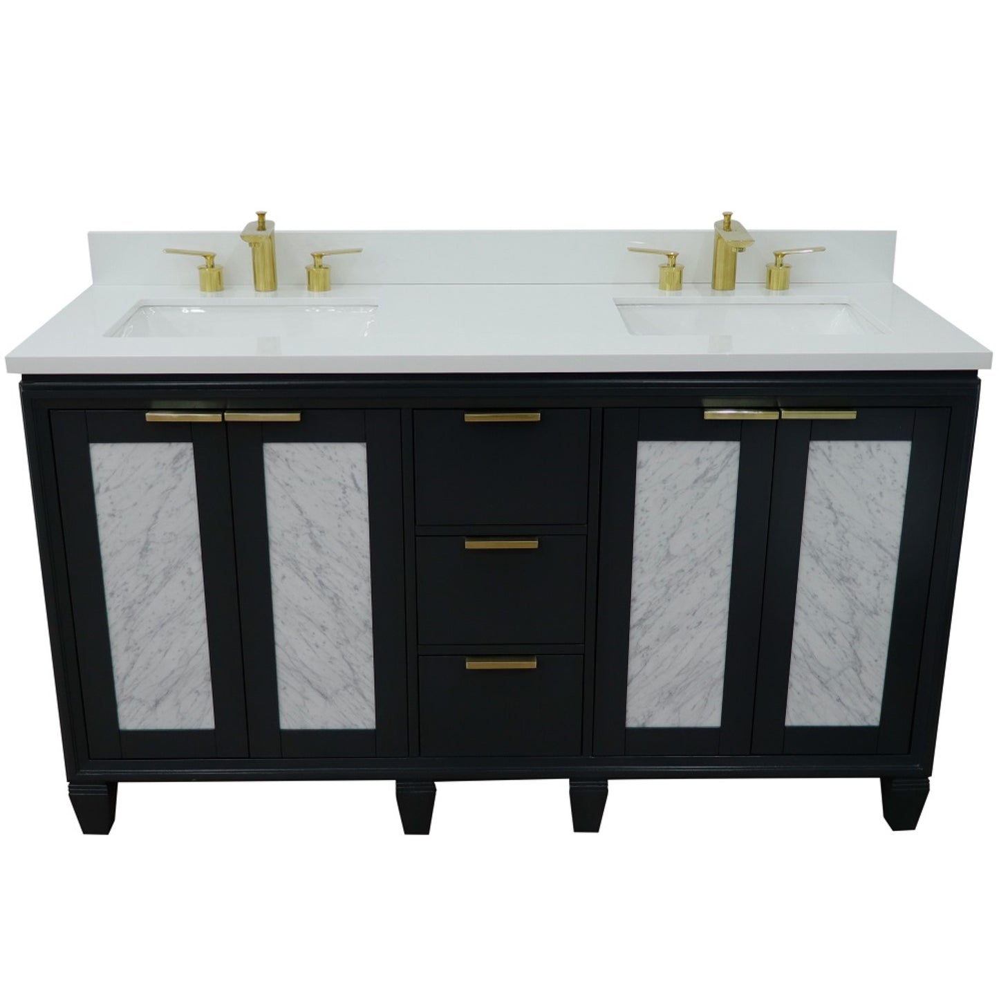 61" Double sink vanity in Dark Gray finish with White engineered stone and rectangle sink