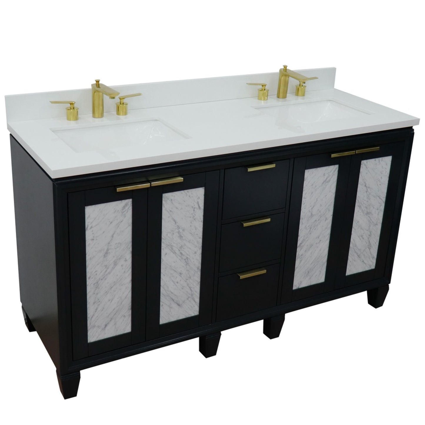 61" Double sink vanity in Dark Gray finish with White engineered stone and rectangle sink