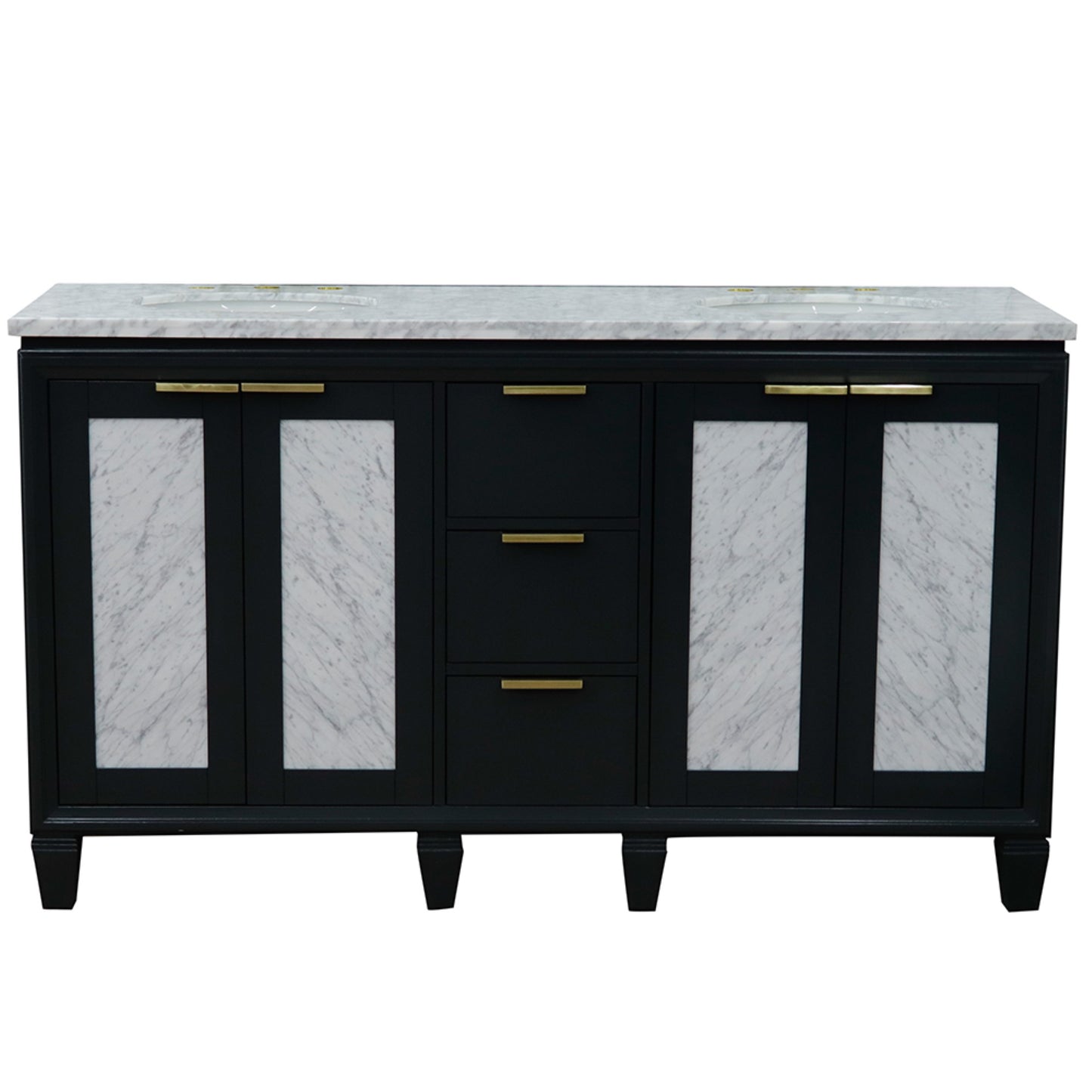 61" Double sink vanity in Dark Gray finish with White Carrara marble and oval sink