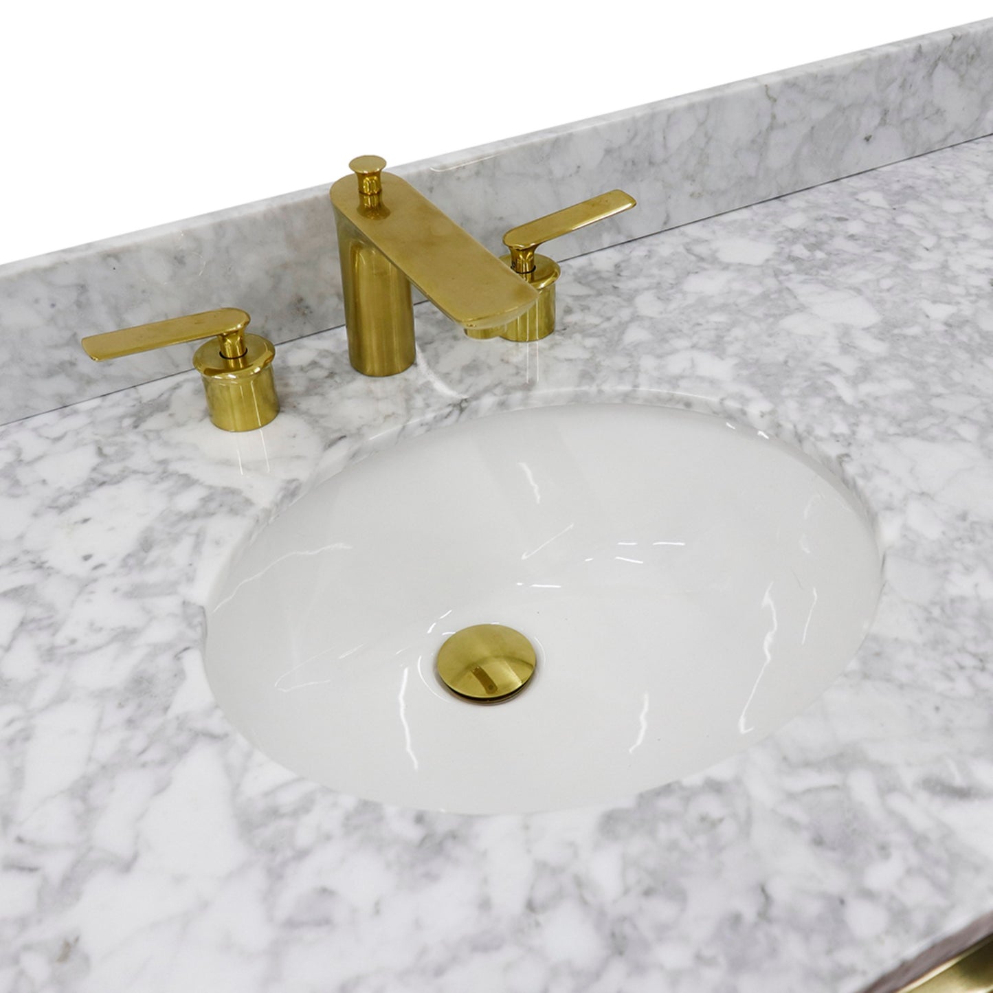 61" Double sink vanity in Dark Gray finish with White Carrara marble and oval sink
