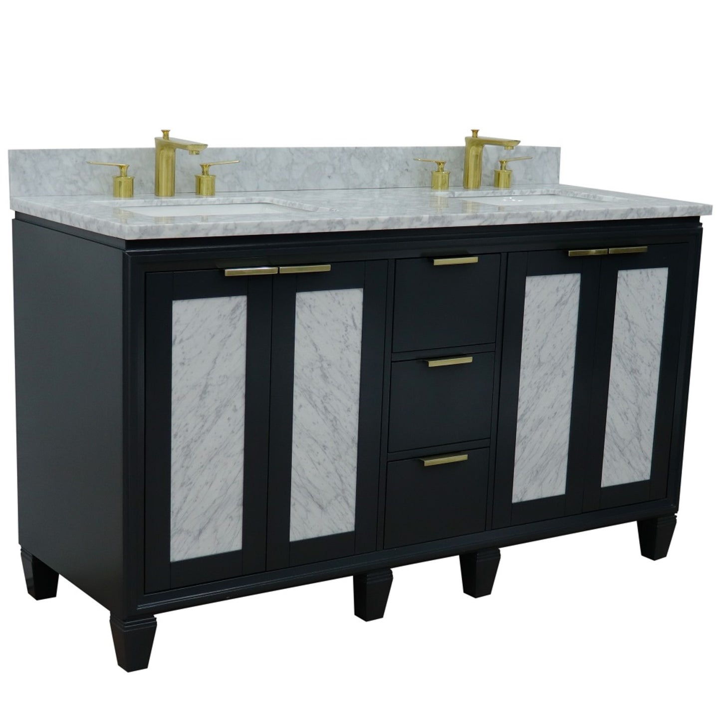 61" Double sink vanity in Dark Gray finish with White Carrara marble and rectangle sink
