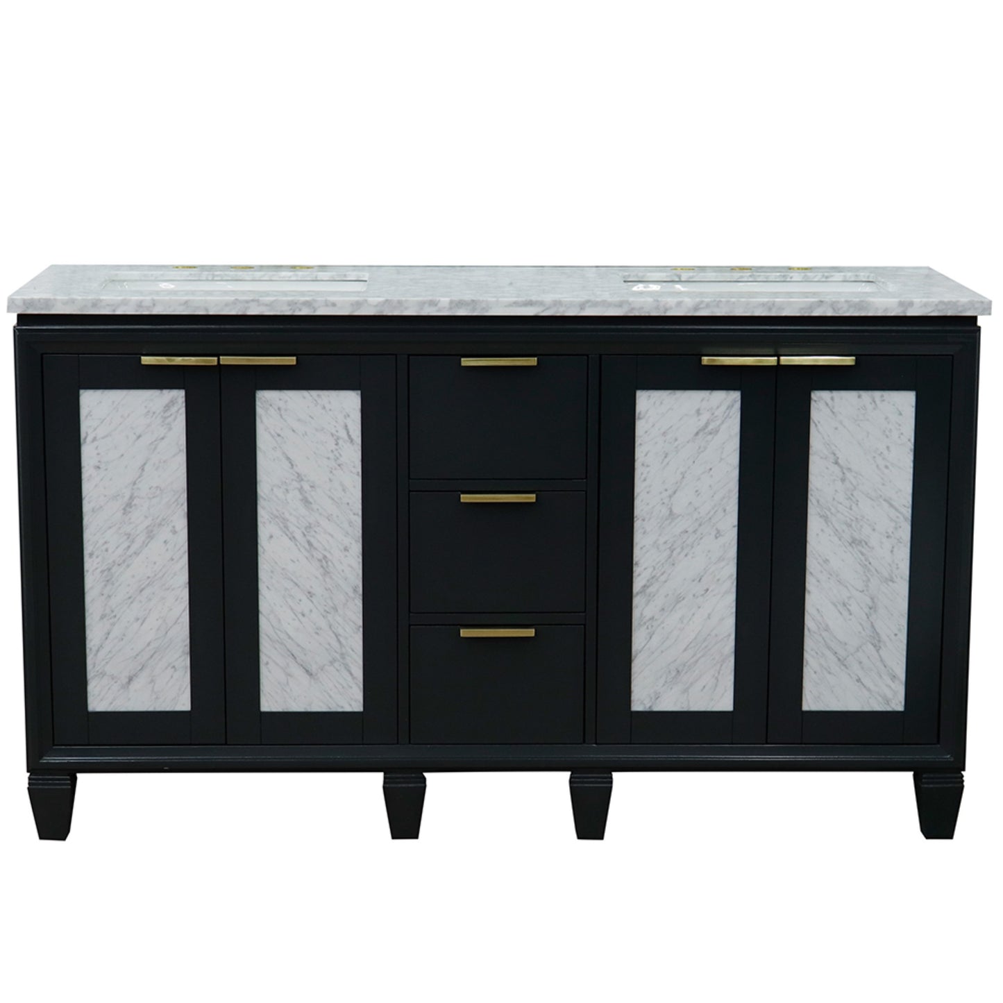 61" Double sink vanity in Dark Gray finish with White Carrara marble and rectangle sink