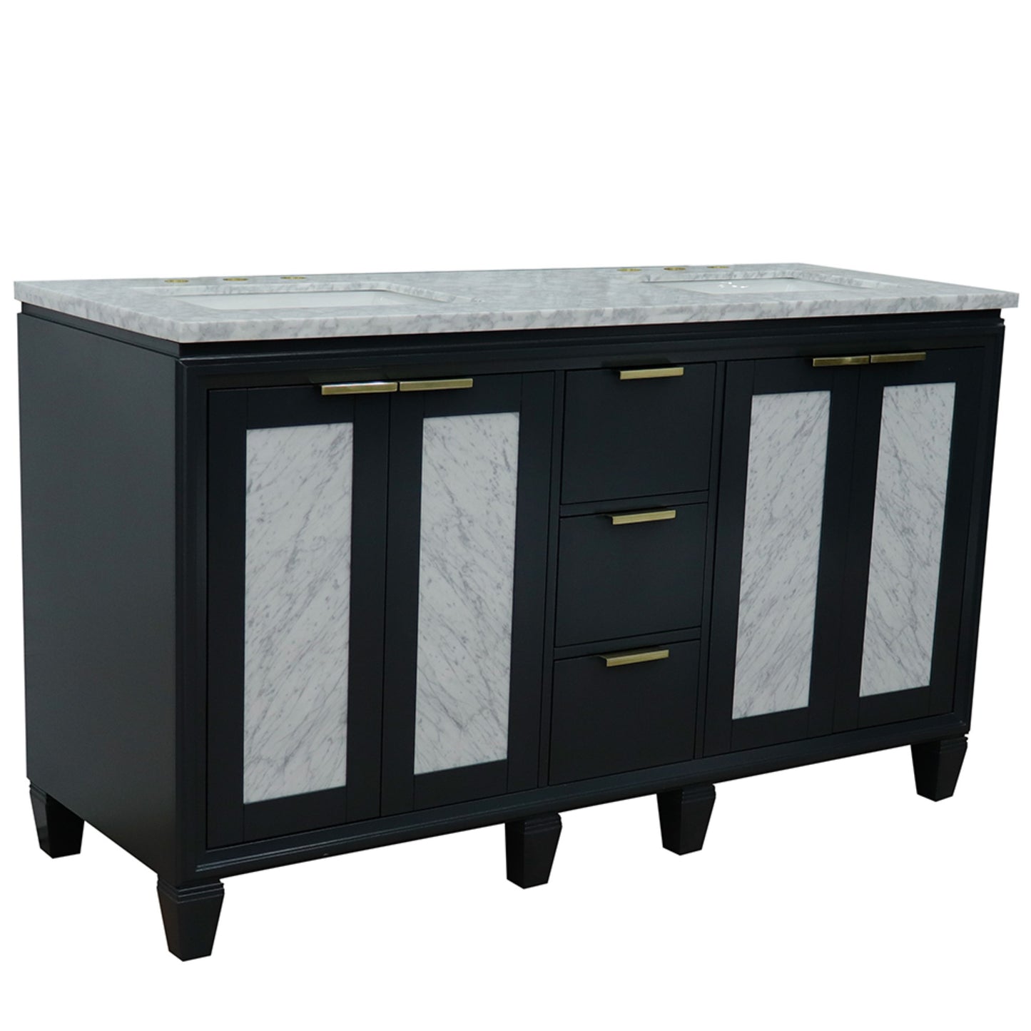 61" Double sink vanity in Dark Gray finish with White Carrara marble and rectangle sink