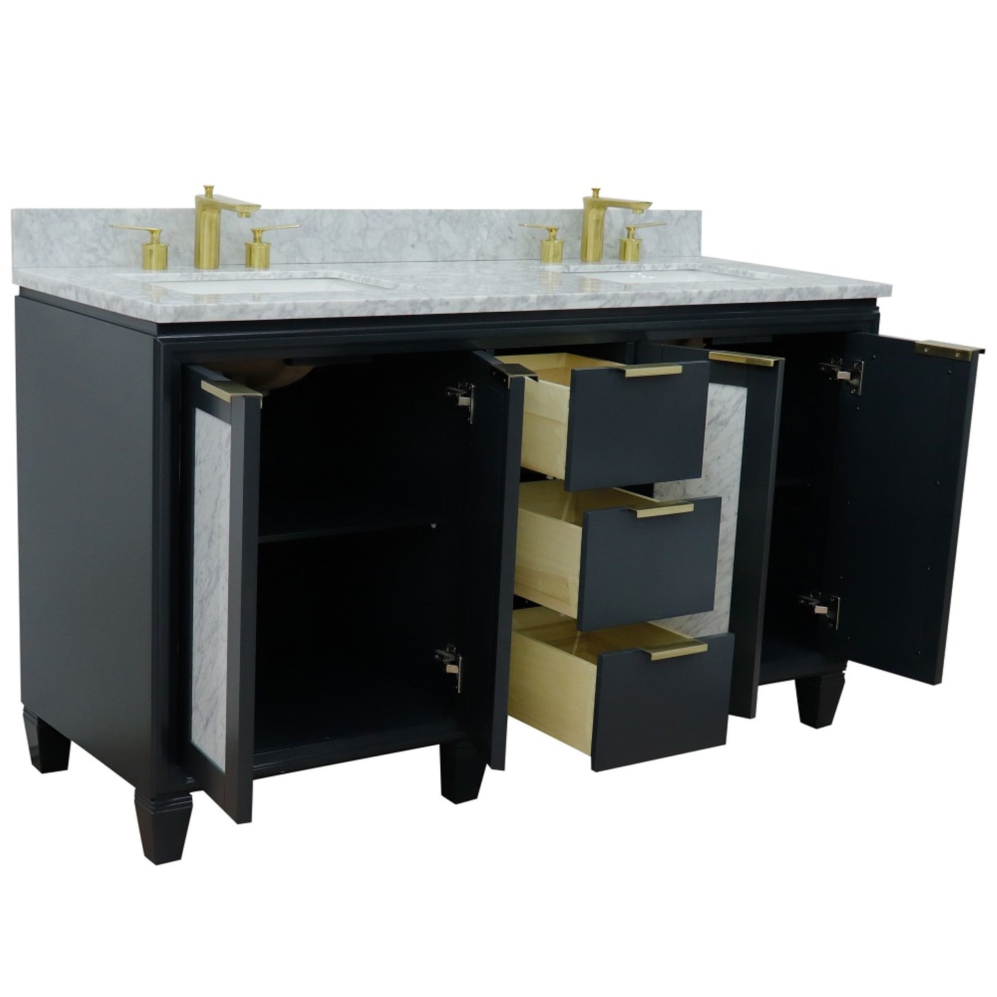 61" Double sink vanity in Dark Gray finish with White Carrara marble and rectangle sink