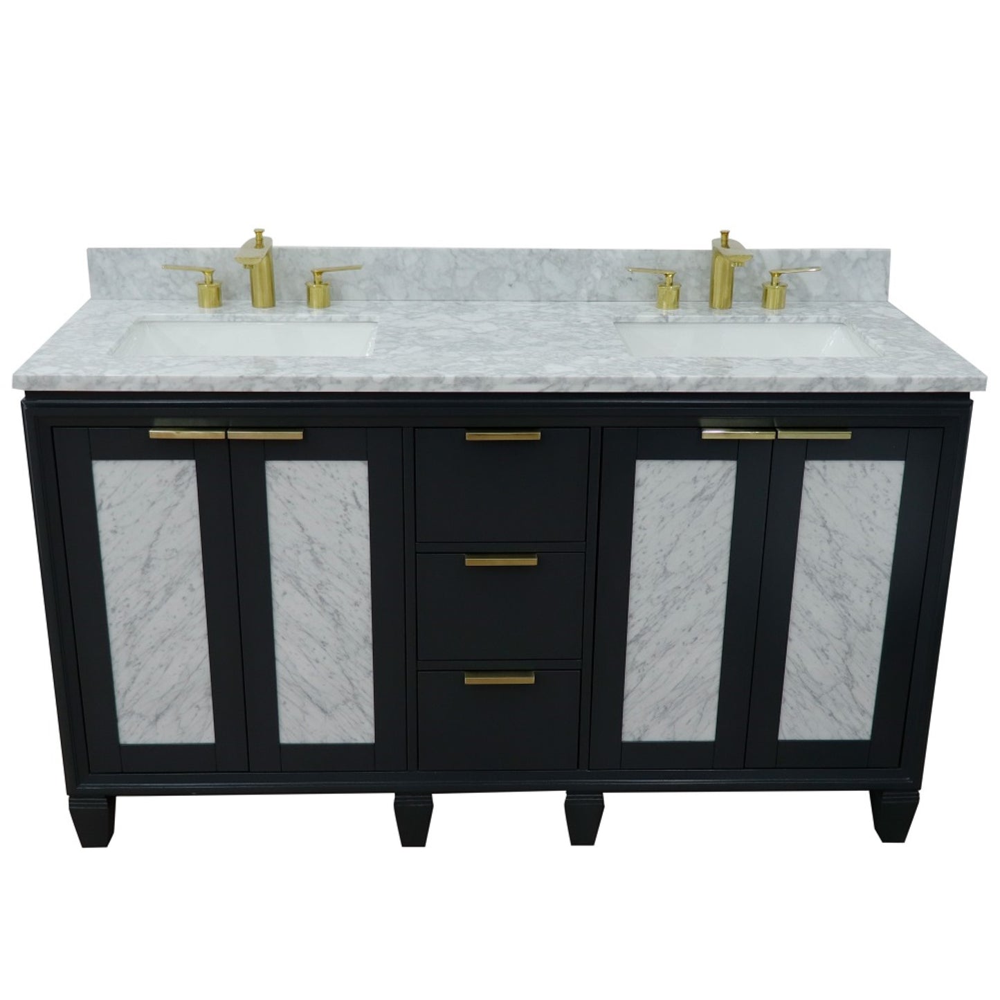 61" Double sink vanity in Dark Gray finish with White Carrara marble and rectangle sink
