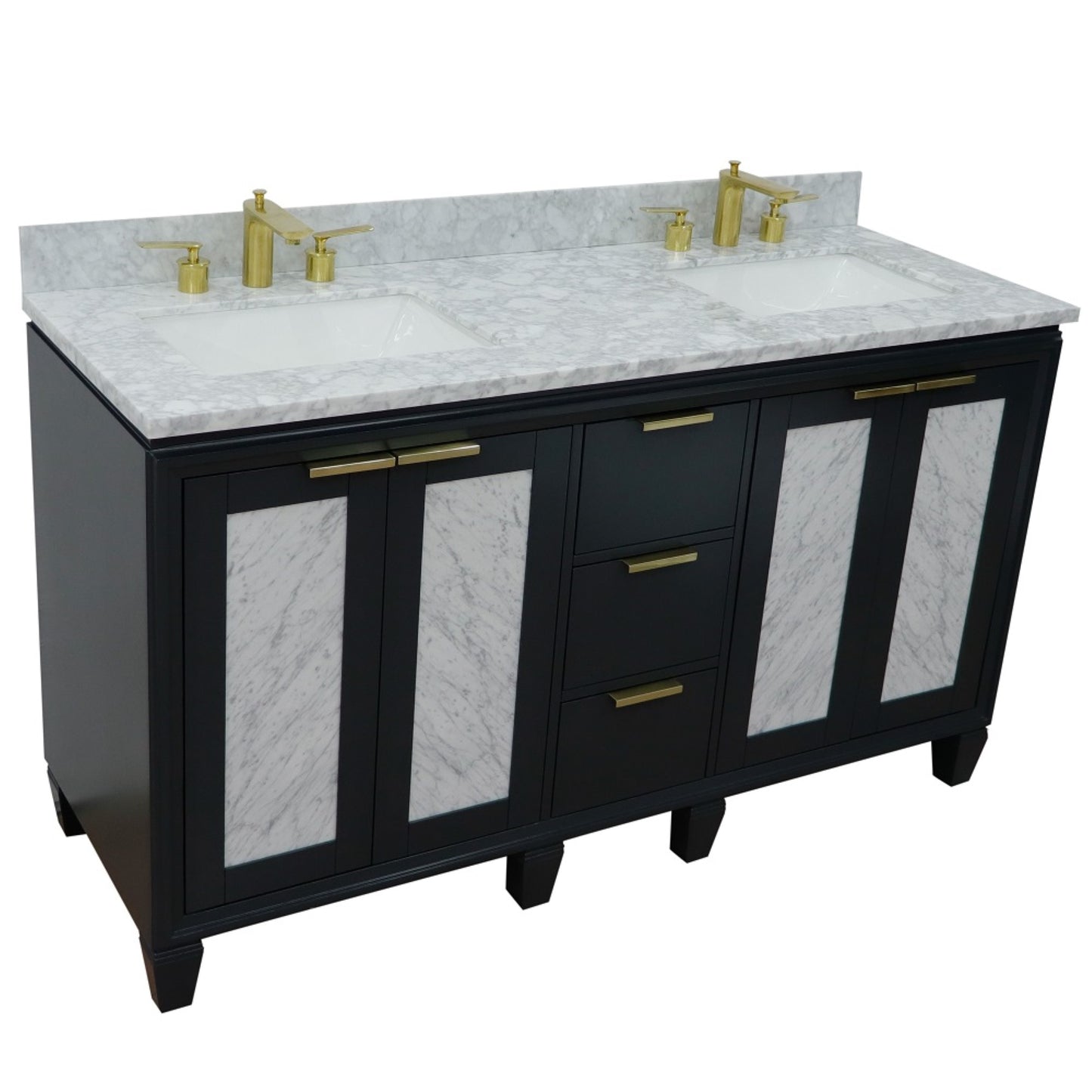 61" Double sink vanity in Dark Gray finish with White Carrara marble and rectangle sink