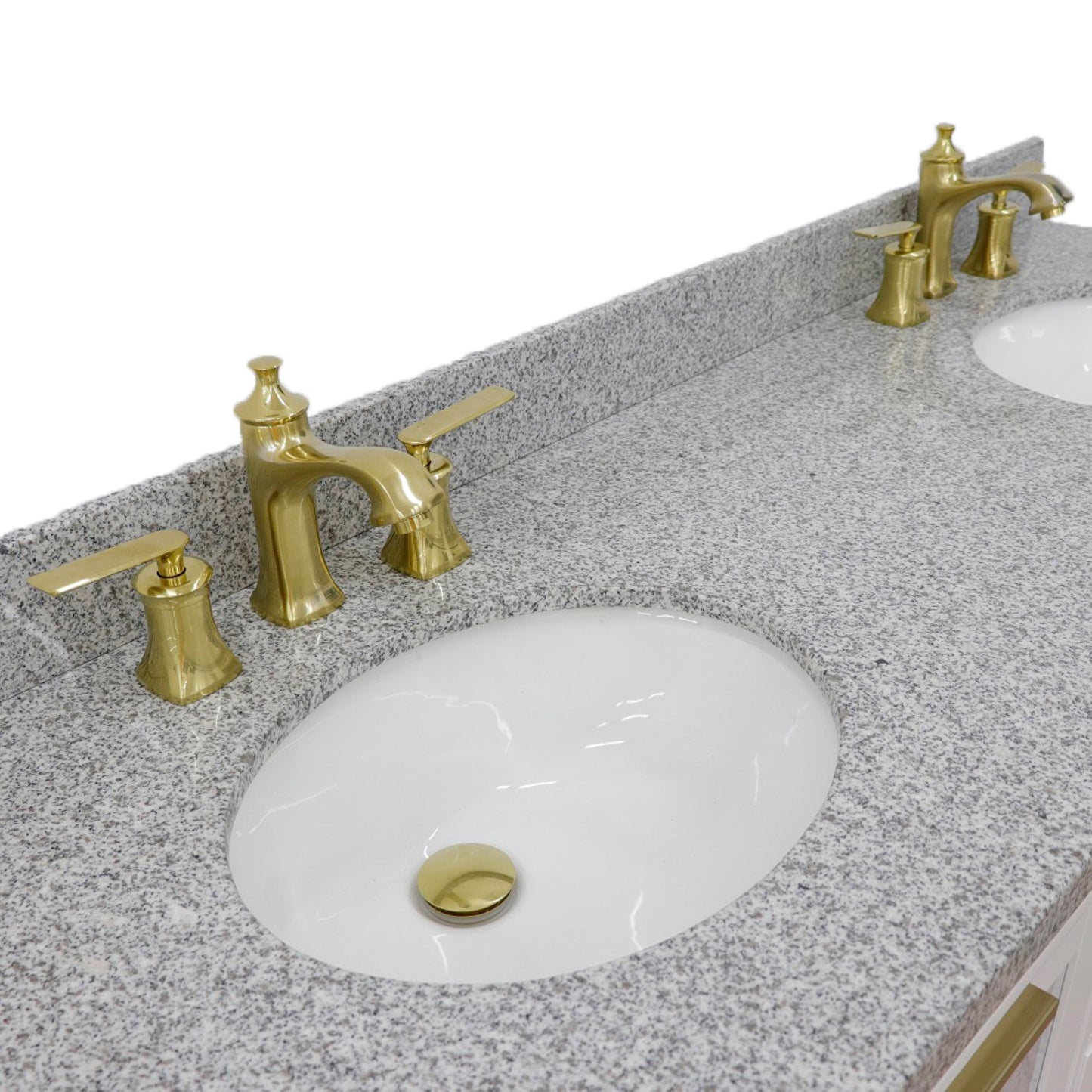 61" Double sink vanity in White finish with Gray granite and oval sink