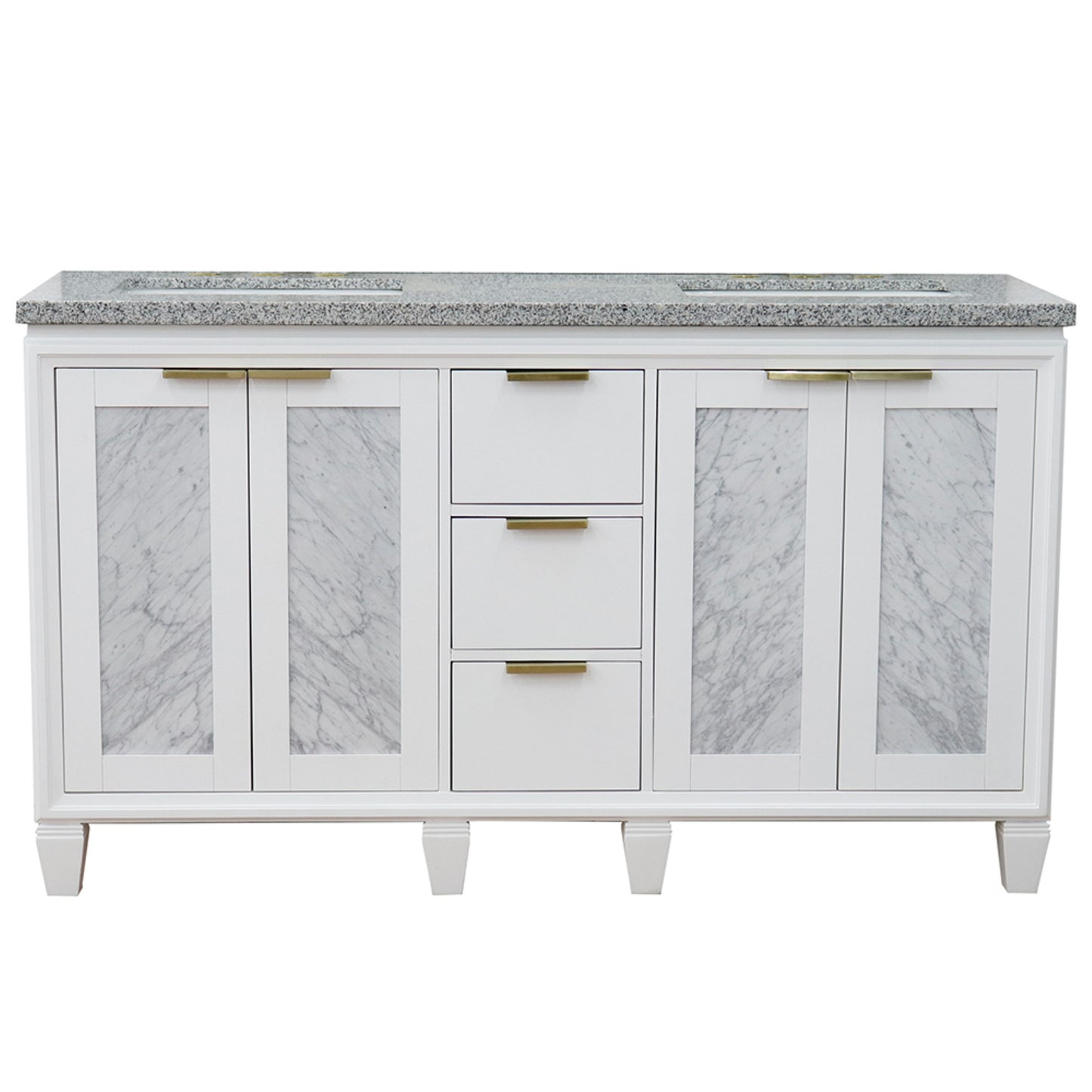 61" Double sink vanity in White finish with Gray granite and rectangle sink