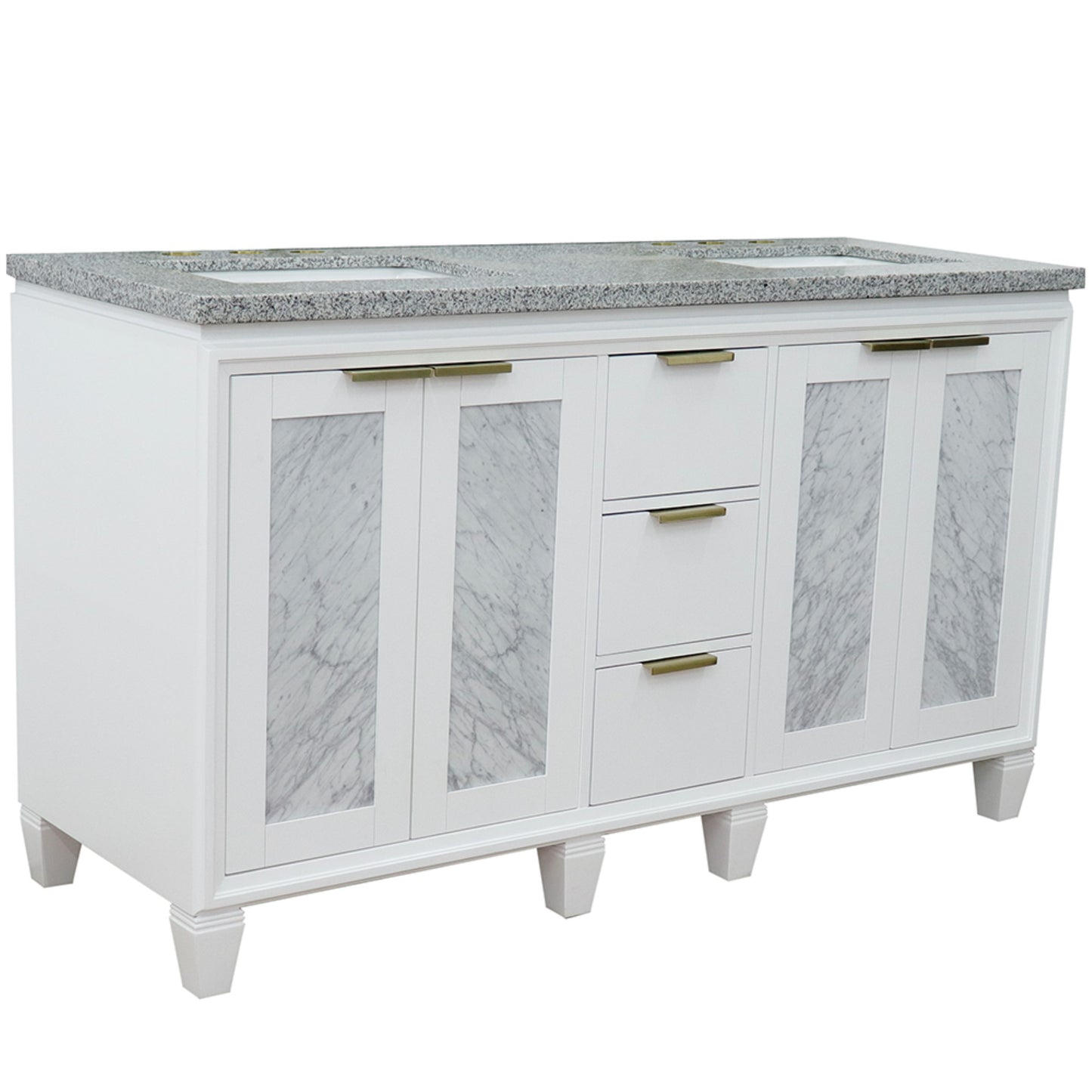 61" Double sink vanity in White finish with Gray granite and rectangle sink