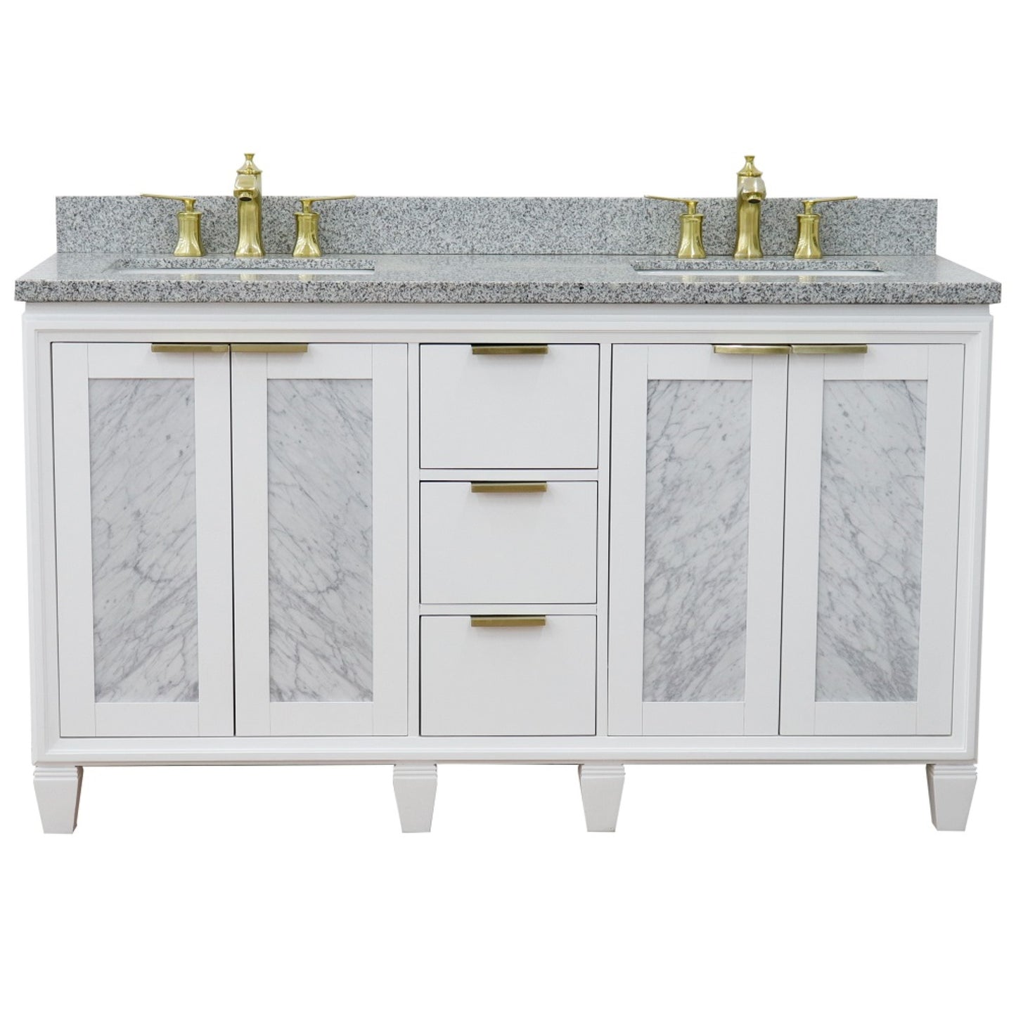 61" Double sink vanity in White finish with Gray granite and rectangle sink