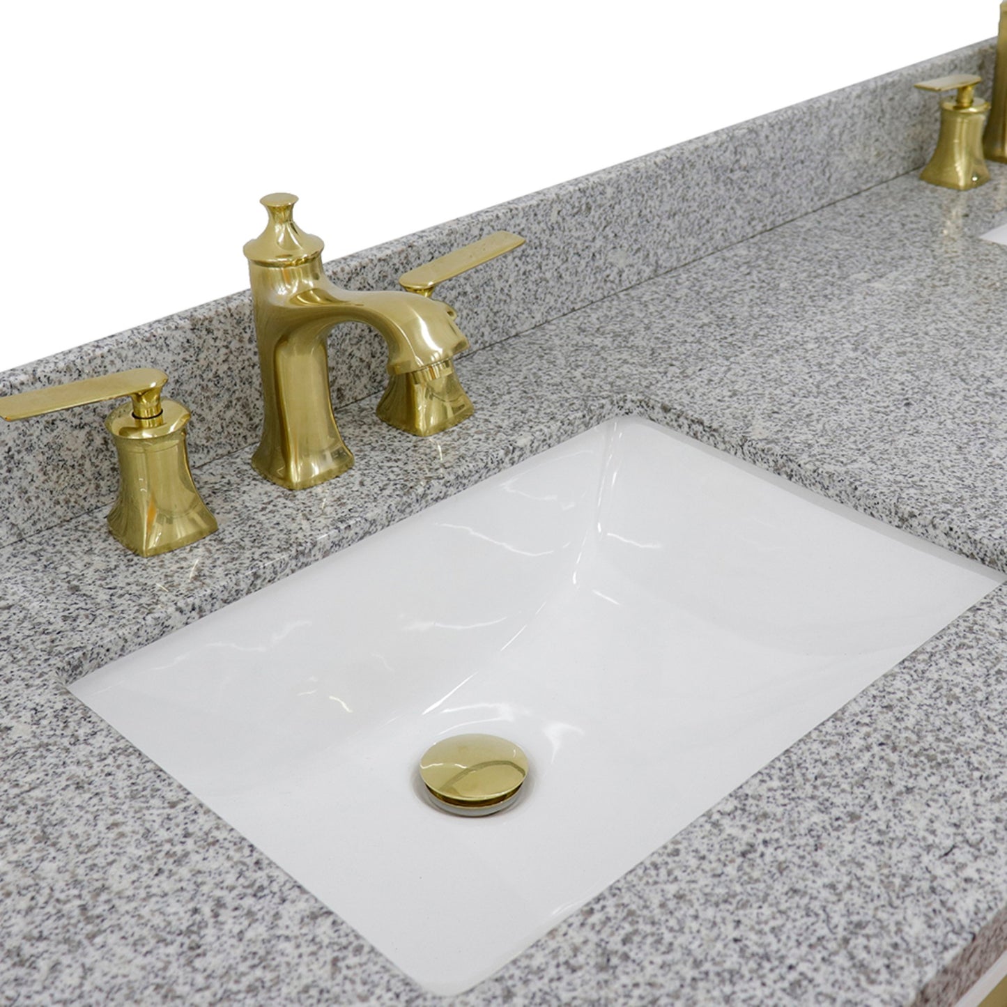 61" Double sink vanity in White finish with Gray granite and rectangle sink