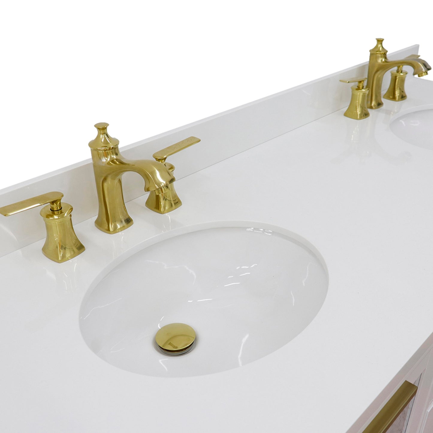 61" Double sink vanity in White finish with White engineered stone and oval sink