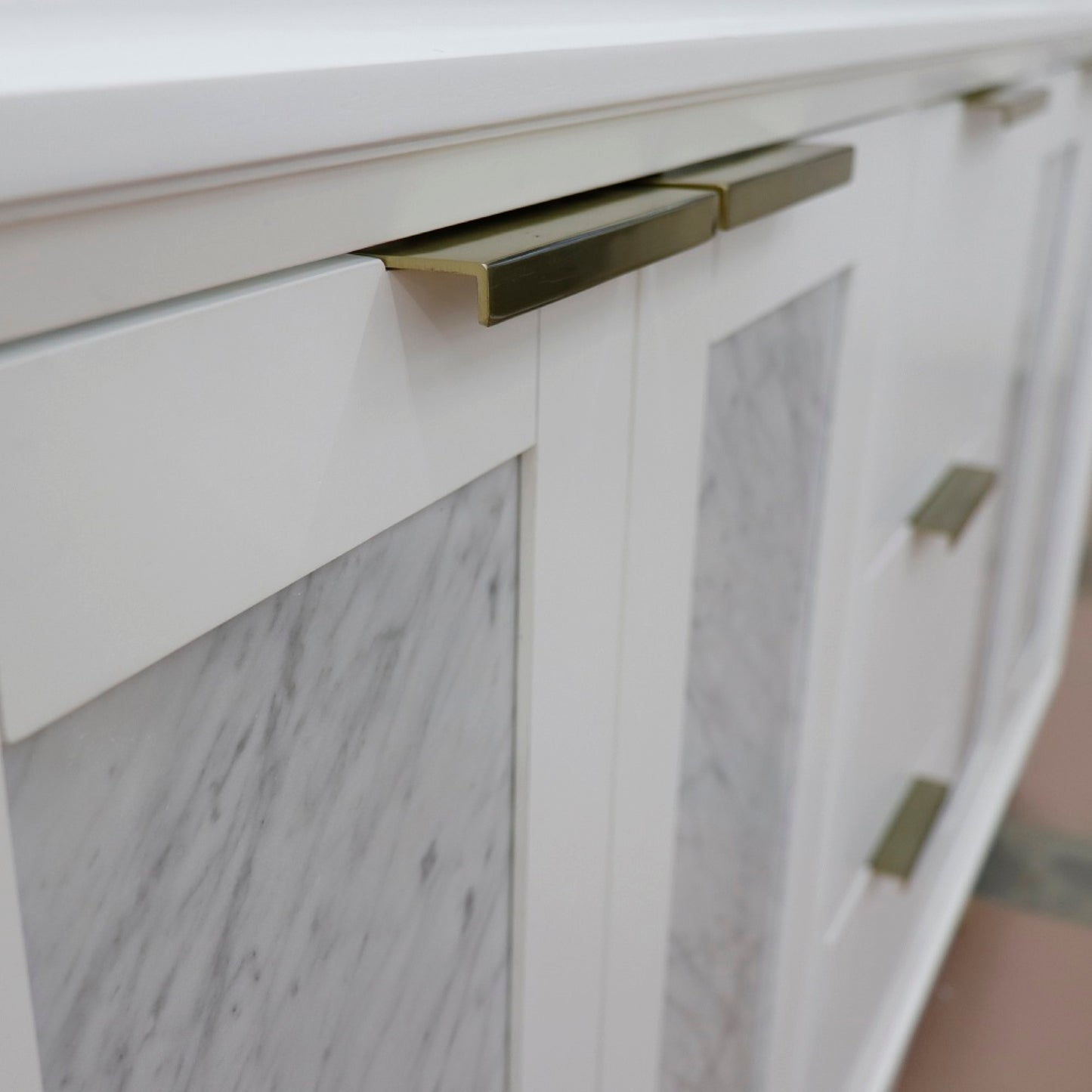 61" Double sink vanity in White finish with White Carrara marble and rectangle sink