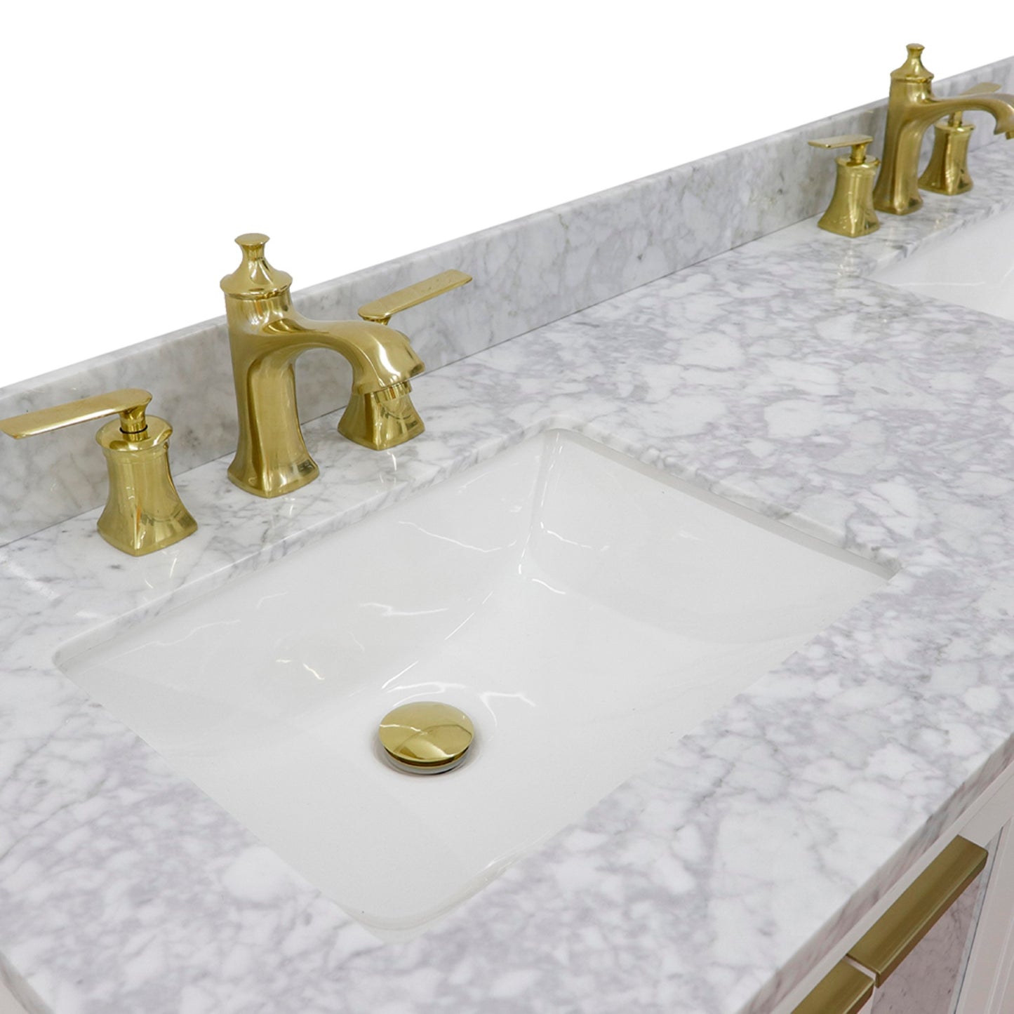 61" Double sink vanity in White finish with White Carrara marble and rectangle sink