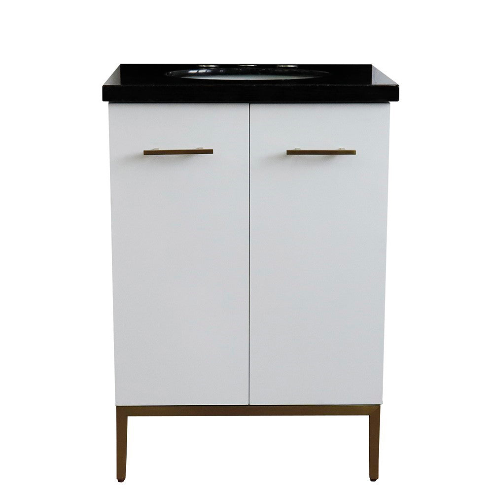 25" Single sink vanity in White finish with Black galaxy granite and oval sink