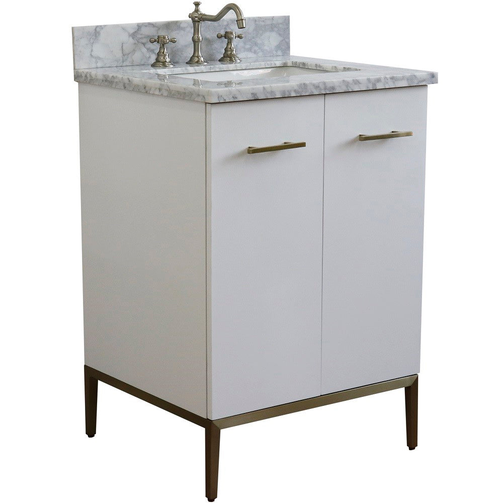 25" Single sink vanity in White finish with White Carrara marble and rectangle sink