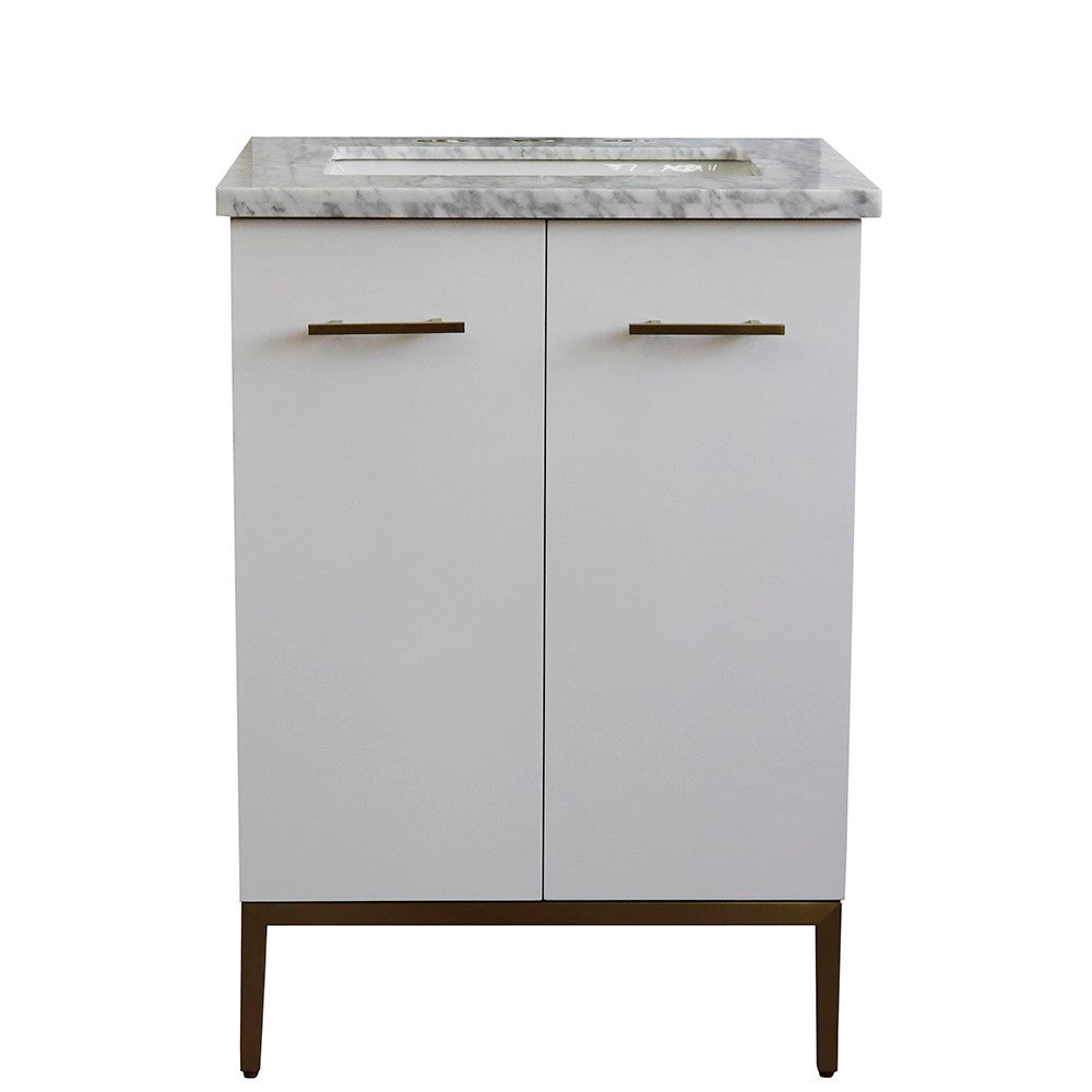 25" Single sink vanity in White finish with White Carrara marble and rectangle sink