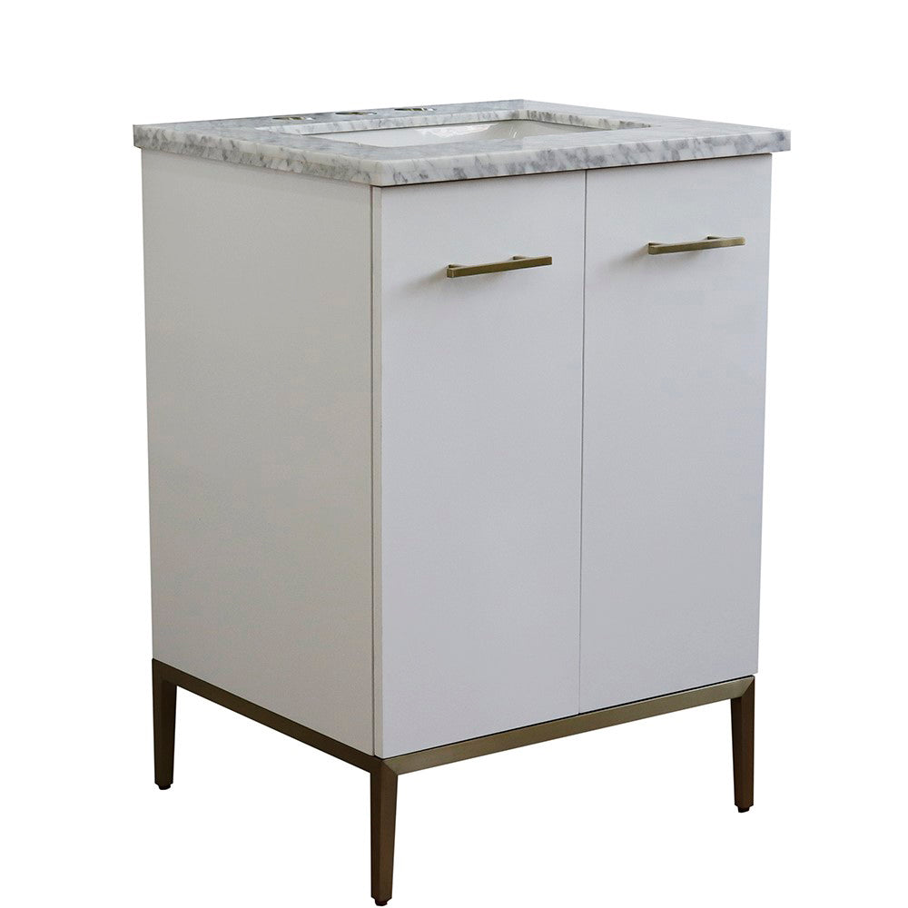 25" Single sink vanity in White finish with White Carrara marble and rectangle sink
