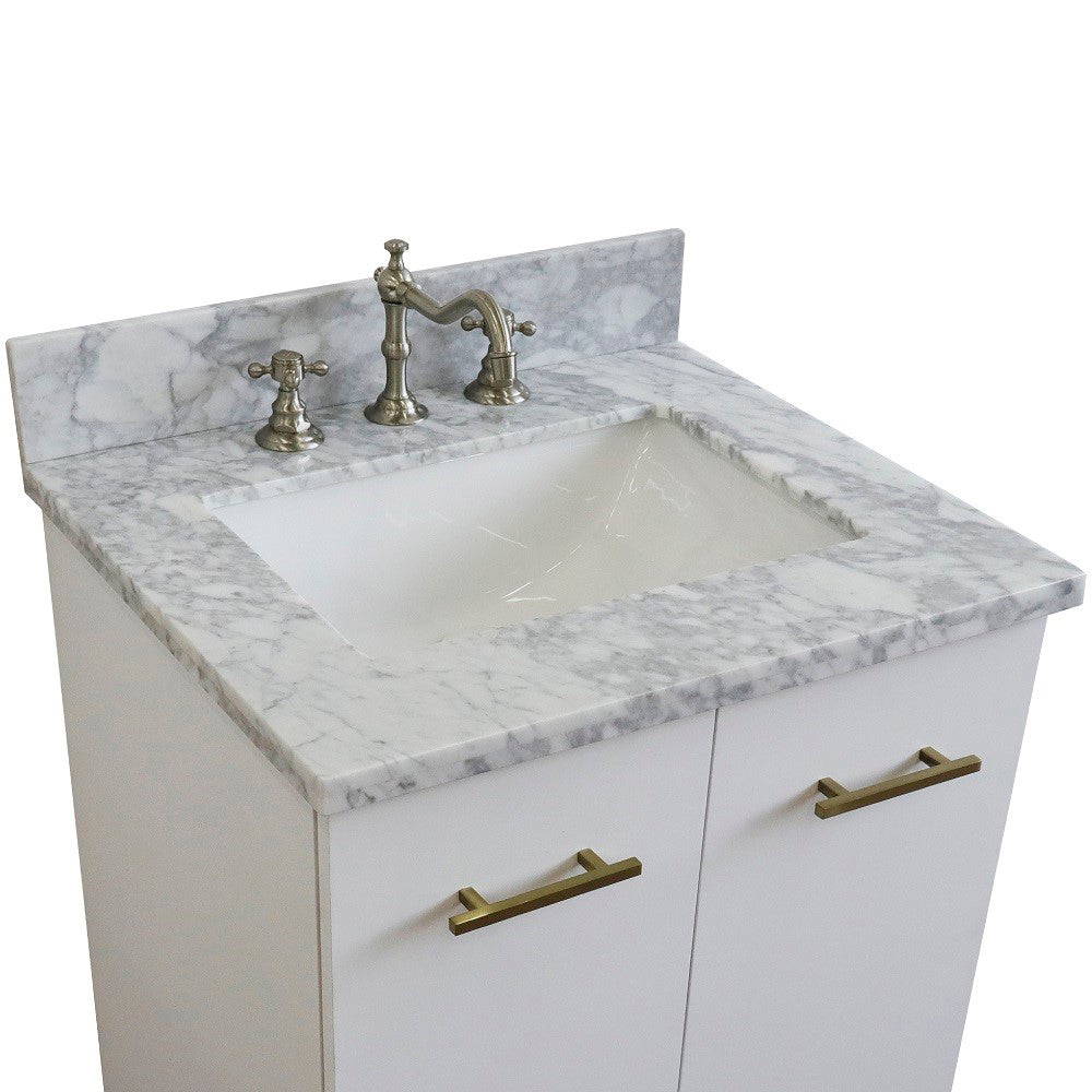 25" Single sink vanity in White finish with White Carrara marble and rectangle sink
