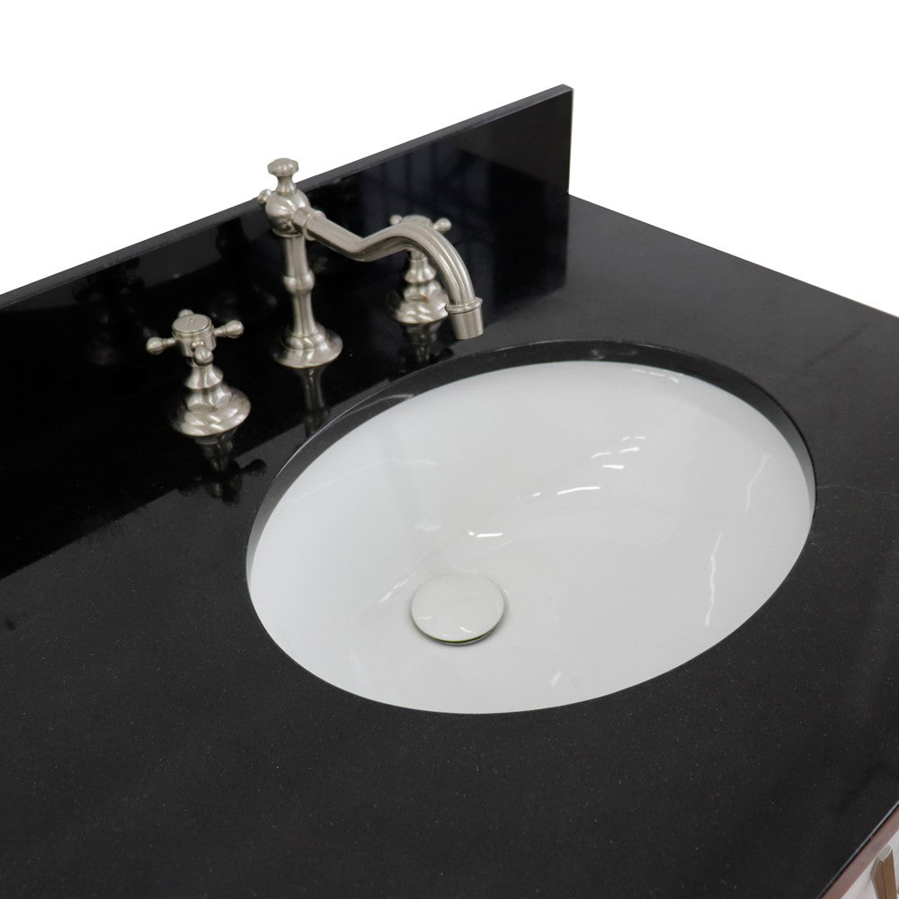 61" Double sink vanity in White finish with Black galaxy granite and oval sink