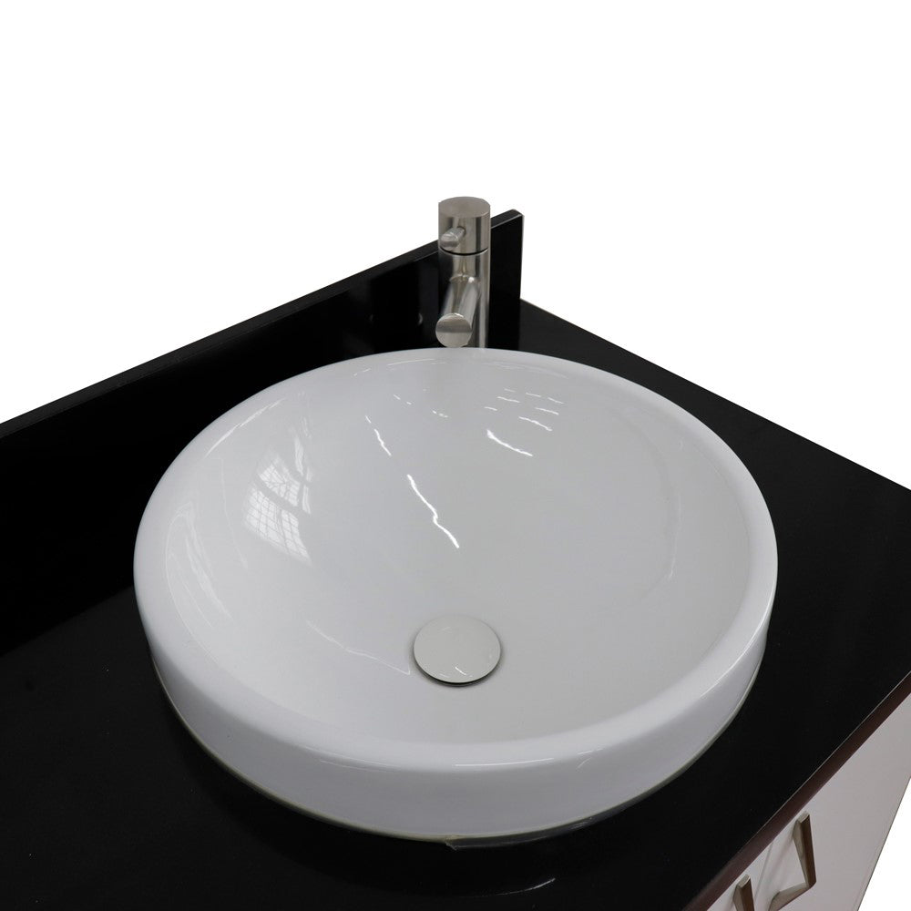 61" Double sink vanity in White finish with Black galaxy granite and round sink