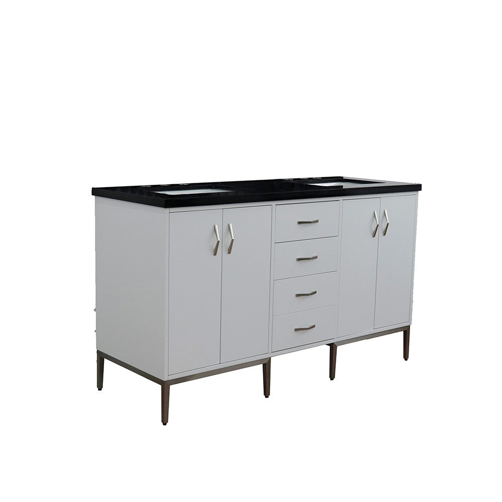 61" Double sink vanity in White finish with Black galaxy granite and rectangle sink